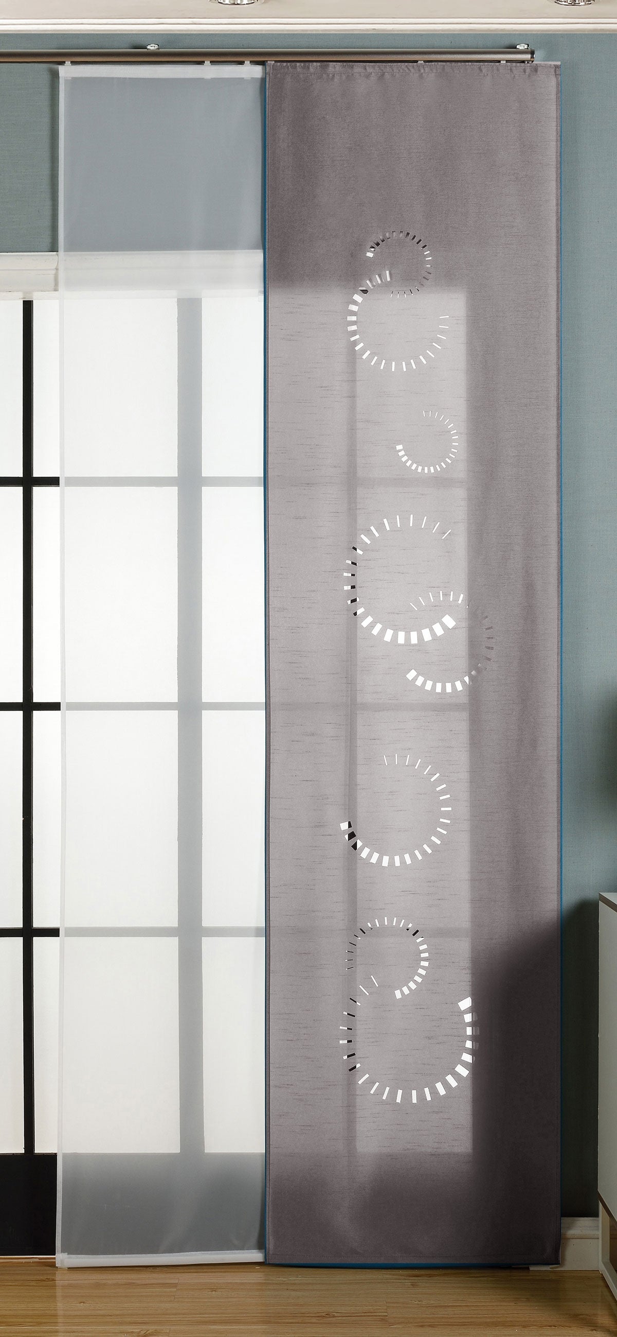 2er-Pack Schiebegardine Flächenvorhang Avila Lasercut Wildseide Optik Voile  cm (HxB) inkl. Paneelwagen und Beschwerungsstangen 165610 - Gardinenbox.de - 
