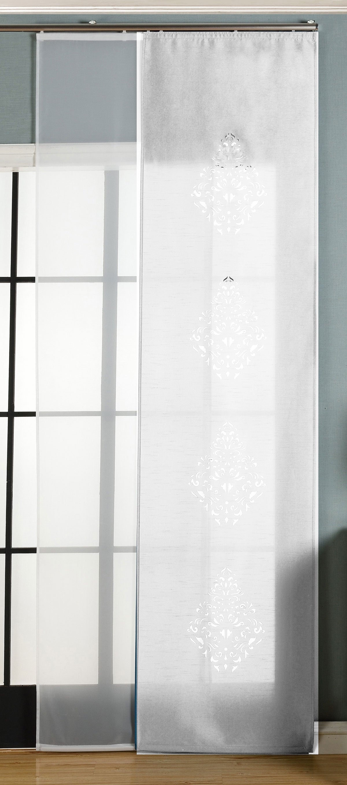 2er-Pack Schiebegardine Flächenvorhang Nantes Lasercut Wildseide Optik Voile cm (HxB) inkl. Paneelwagen und Beschwerungsstangen 165650 Weiß Schiebegardine 2er-Pack_Schiebegardine_Flachenvorhang_Nantes_Lasercut_Wildseide_Optik_Voile_cm_HxB_inkl._Paneelwagen_und_Beschwerungsstangen_165650_-_Gardinenbox.de_-_-3674998 | Gardinenbox.de