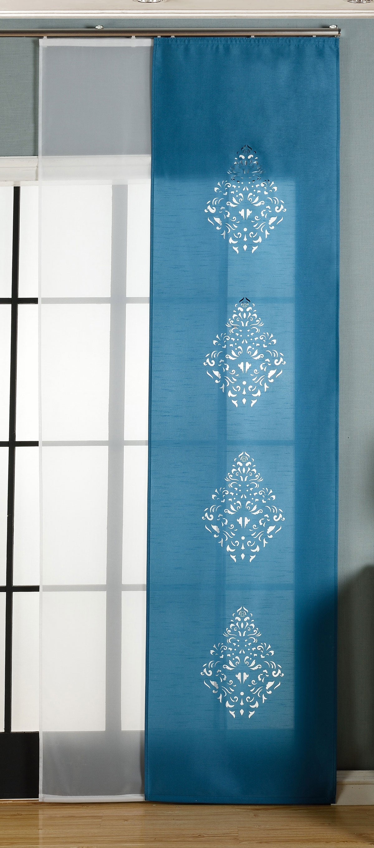 2er-Pack Schiebegardine Flächenvorhang Nantes Lasercut Wildseide Optik Voile cm (HxB) inkl. Paneelwagen und Beschwerungsstangen 165650 Petrol Schiebegardine 2er-Pack_Schiebegardine_Flachenvorhang_Nantes_Lasercut_Wildseide_Optik_Voile_cm_HxB_inkl._Paneelwagen_und_Beschwerungsstangen_165650_-_Gardinenbox.de_-_-3675072 | Gardinenbox.de