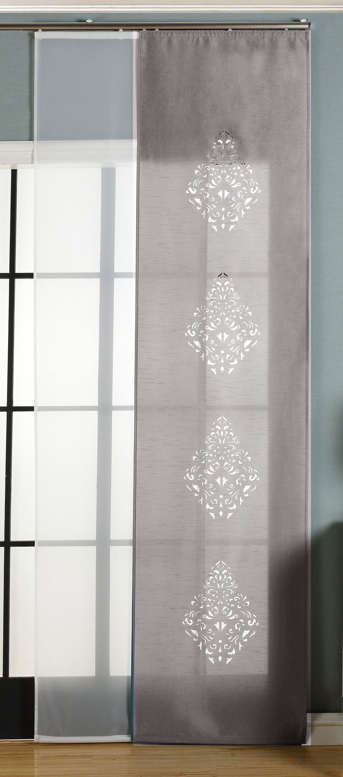 2er-Pack Schiebegardine Flächenvorhang Nantes Lasercut Wildseide Optik Voile cm (HxB) inkl. Paneelwagen und Beschwerungsstangen 165650 Grau Schiebegardine 2er-Pack_Schiebegardine_Flachenvorhang_Nantes_Lasercut_Wildseide_Optik_Voile_cm_HxB_inkl._Paneelwagen_und_Beschwerungsstangen_165650_-_Gardinenbox.de_-_-3675094 | Gardinenbox.de