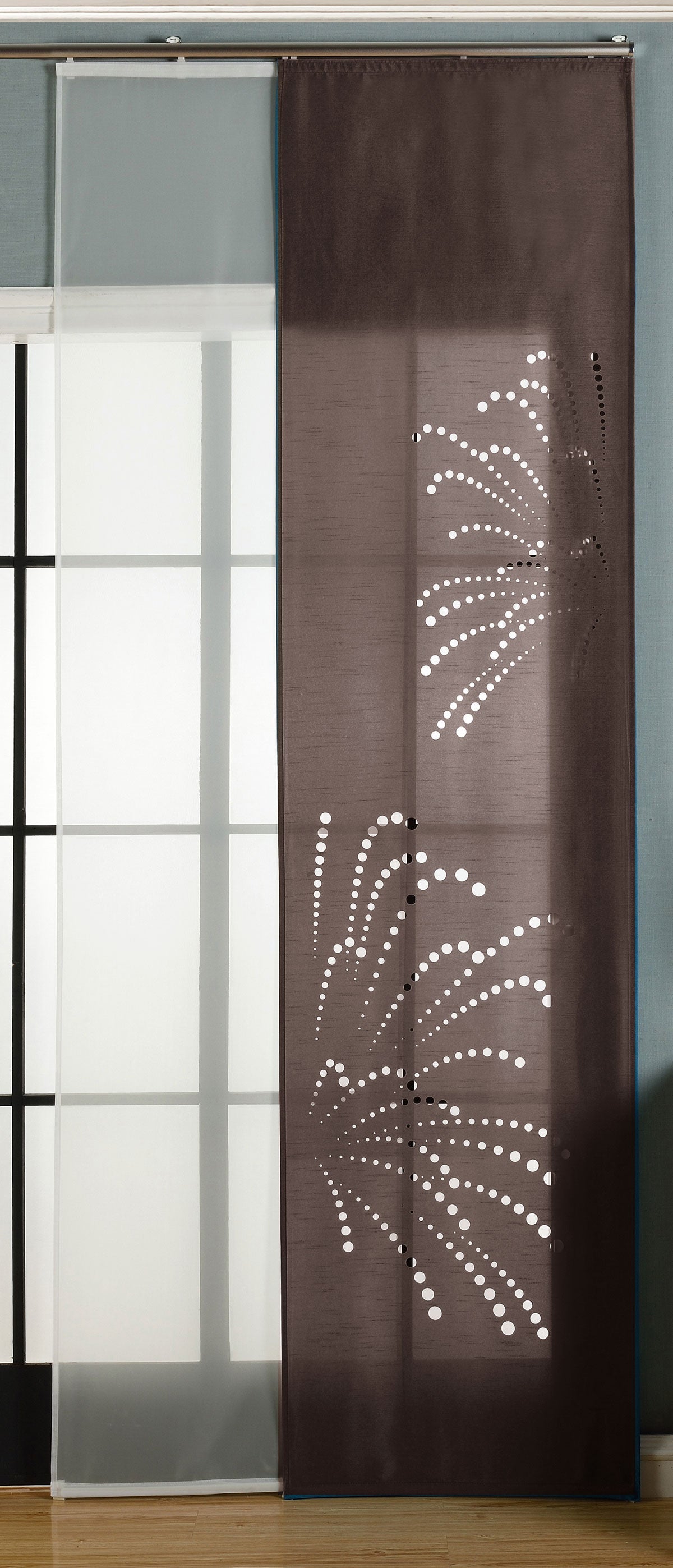 2er-Pack Schiebegardine Flächenvorhang Rodez Lasercut Wildseide Optik Voile cm (HxB) inkl. Paneelwagen und Beschwerungsstangen 165640 Braun Schiebegardine 2er-Pack_Schiebegardine_Flachenvorhang_Rodez_Lasercut_Wildseide_Optik_Voile_cm_HxB_inkl._Paneelwagen_und_Beschwerungsstangen_165640_-_Gardinenbox.de_-_-3675180 | Gardinenbox.de