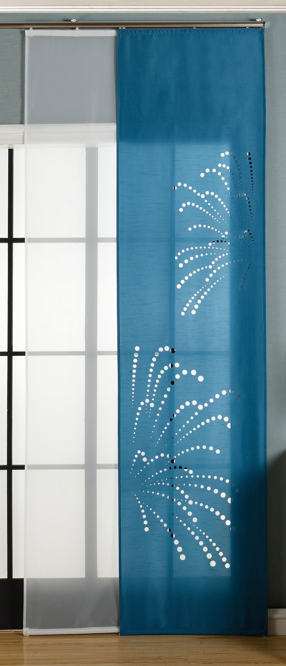 2er-Pack Schiebegardine Flächenvorhang Rodez Lasercut Wildseide Optik Voile cm (HxB) inkl. Paneelwagen und Beschwerungsstangen 165640 Petrol Schiebegardine 2er-Pack_Schiebegardine_Flachenvorhang_Rodez_Lasercut_Wildseide_Optik_Voile_cm_HxB_inkl._Paneelwagen_und_Beschwerungsstangen_165640_-_Gardinenbox.de_-_-3675225 | Gardinenbox.de