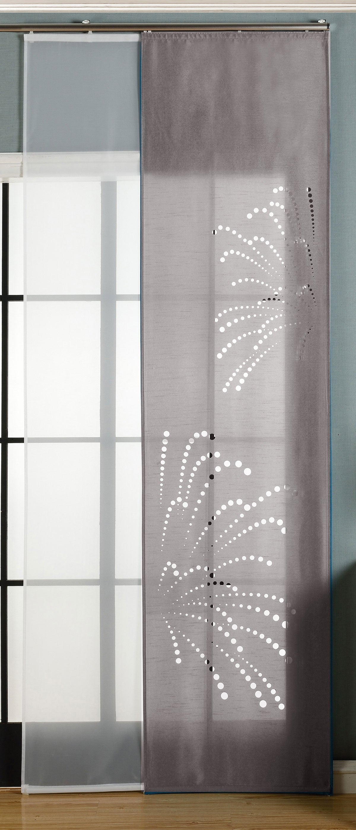 2er-Pack Schiebegardine Flächenvorhang Rodez Lasercut Wildseide Optik Voile cm (HxB) inkl. Paneelwagen und Beschwerungsstangen 165640 Grau Schiebegardine 2er-Pack_Schiebegardine_Flachenvorhang_Rodez_Lasercut_Wildseide_Optik_Voile_cm_HxB_inkl._Paneelwagen_und_Beschwerungsstangen_165640_-_Gardinenbox.de_-_-3675313 | Gardinenbox.de