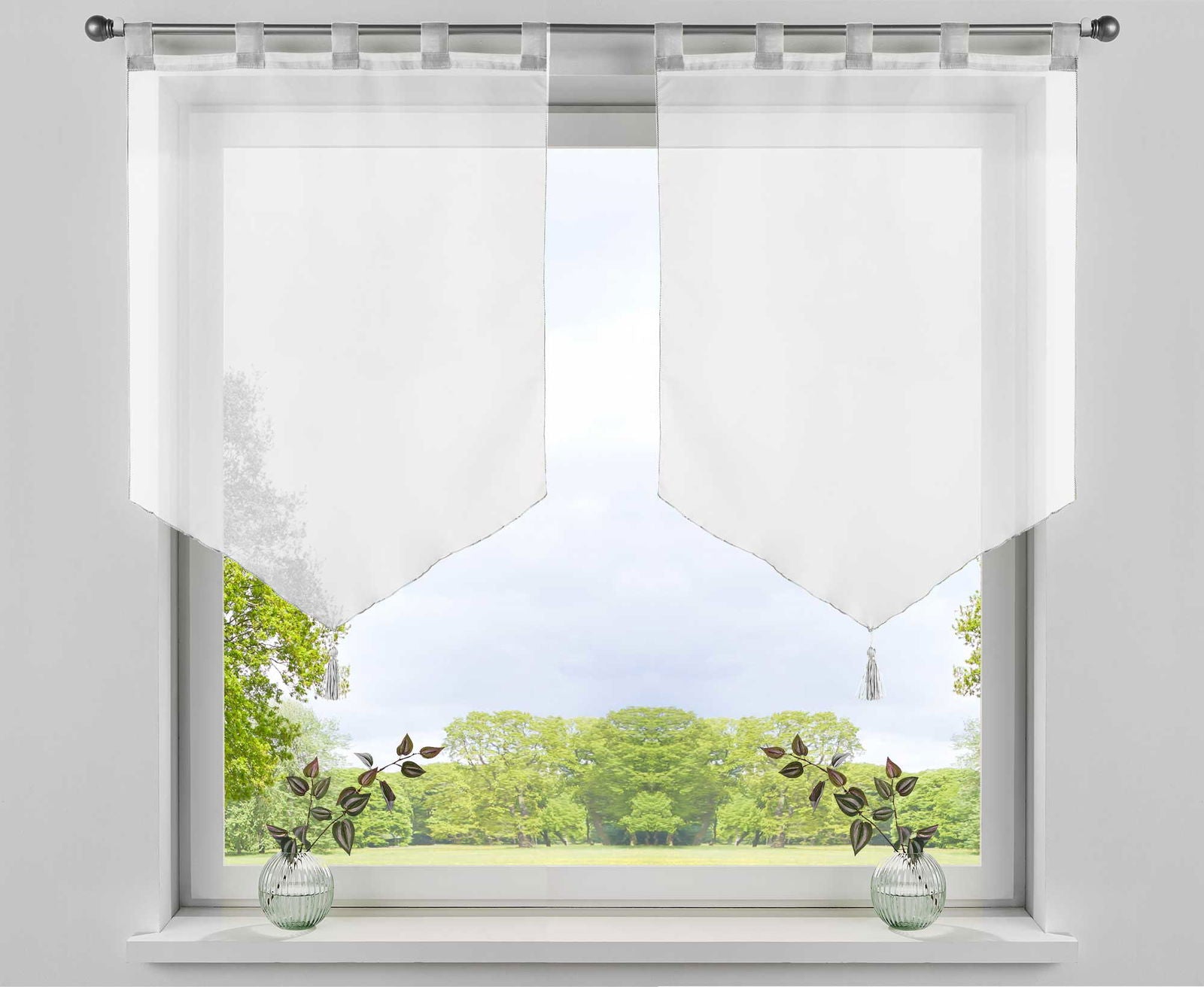 2er Pack Scheibengardinen »LYON« Quaste Modern Zeitlos Voile Küchenfenster Sichtschutz Scheibenhänger Spitzpanneaux 10000333-2 Weiß Scheibengardine 2er_Pack_Scheibengardinen_LYON_Quaste_Modern_Zeitlos_Voile_Kuchenfenster_Sichtschutz_Scheibenhanger_Spitzpanneaux_10000333-2_-_Gardinenbox.de_-_-3668659 | Gardinenbox.de