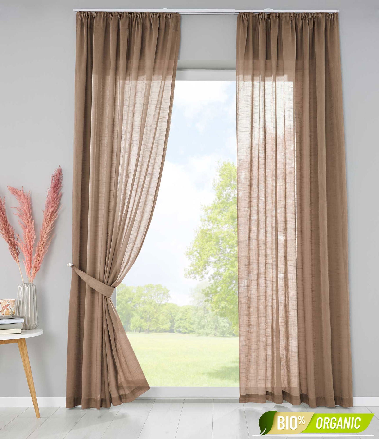 2er Set Bio Organic Vorhänge Reine Baumwolle Transparent Gardinen Verdeckte Schlaufen Gardinenband Pflegeleicht 202087 Taupe HxB 250x145 cm Vorhang Set 2er_Set_Bio_Organic_Vorhange_Reine_Baumwolle_Transparent_Gardinen_Verdeckte_Schlaufen_Gardinenband_Pflegeleicht_202087_-_Gardinenbox.de_-_-3669842 | Gardinenbox.de