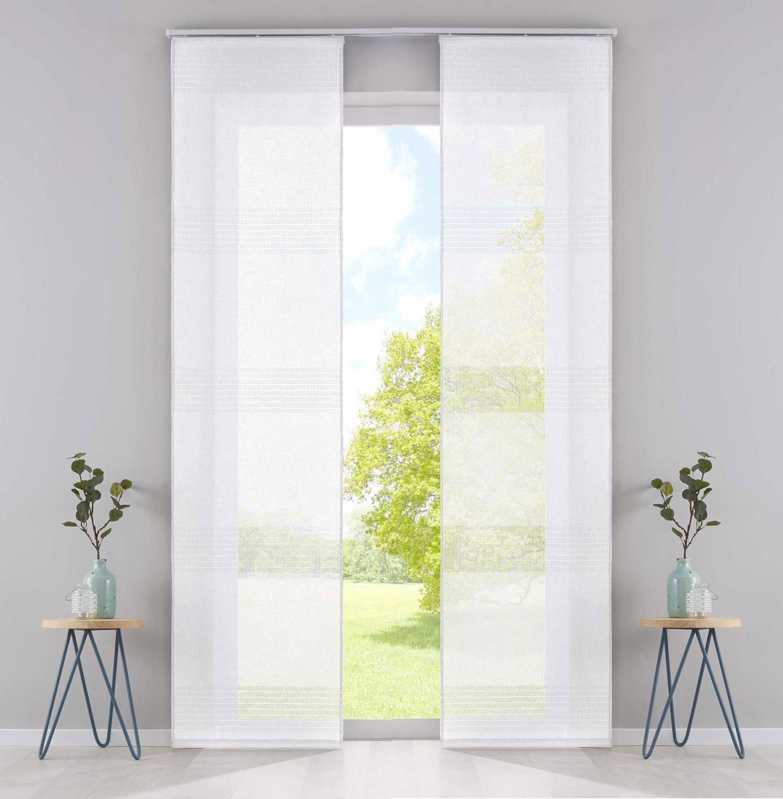 2er Set Flächenvorhänge Schiebegardinen Voile »Sanremo« Landhaus-Stil Querstreifen Leinen Häkel Optik Netzstruktur Paneelwagen 20190342-2 Weiß Schiebegardine 2er_Set_Flachenvorhange_Schiebegardinen_Voile_Sanremo_Landhaus-Stil_Querstreifen_Leinen_Hakel_Optik_Netzstruktur_Paneelwagen_20190342-2_-_Gardinenbox.de_-_-3670813 | Gardinenbox.de