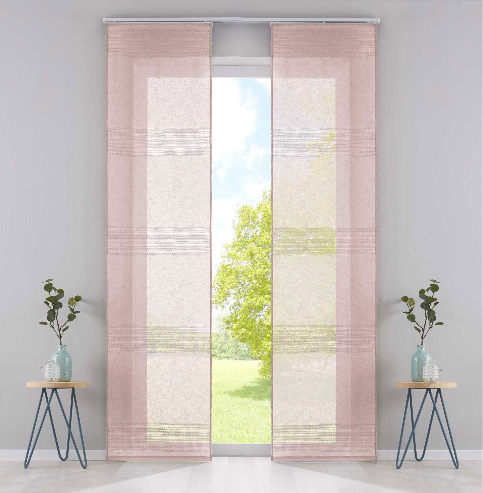 2er Set Flächenvorhänge Schiebegardinen Voile »Sanremo« Landhaus-Stil Querstreifen Leinen Häkel Optik Netzstruktur Paneelwagen 20190342-2 Coral Schiebegardine 2er_Set_Flachenvorhange_Schiebegardinen_Voile_Sanremo_Landhaus-Stil_Querstreifen_Leinen_Hakel_Optik_Netzstruktur_Paneelwagen_20190342-2_-_Gardinenbox.de_-_-3670915 | Gardinenbox.de