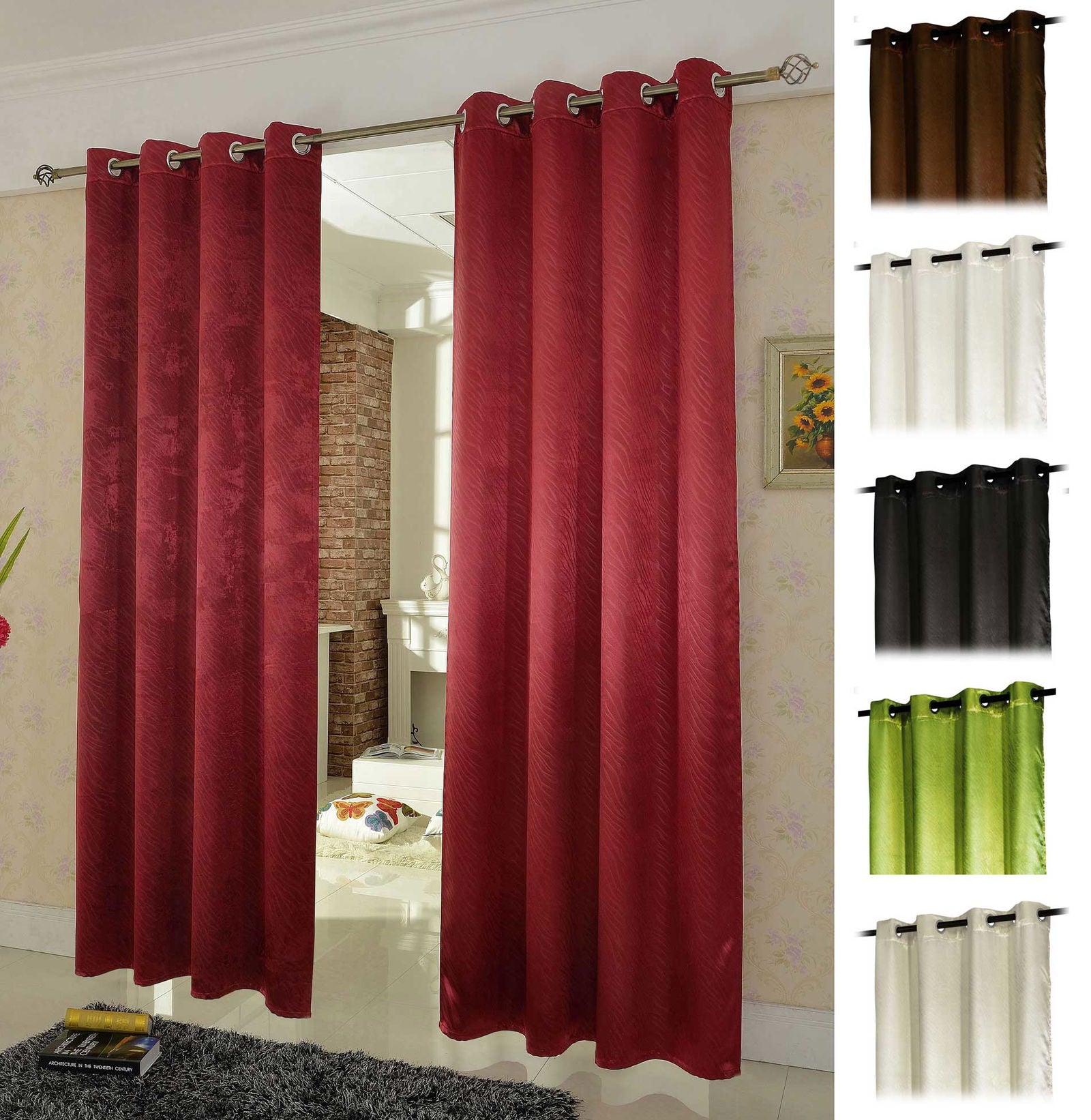 2er Set Satin Verdunkelung Vorhänge Emboss Reliefprägung bemustert Vorhang Gardine 20370-380 - Gardinenbox.de - 