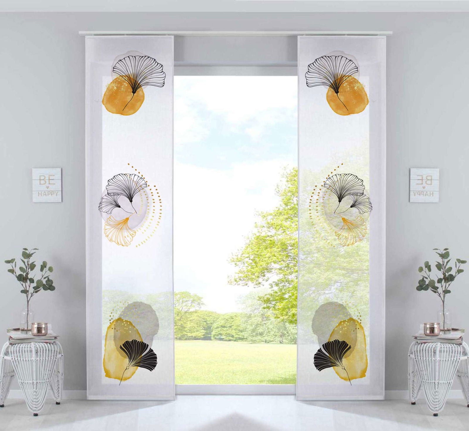 2er Set Schiebegardinen Flächenvorhänge »Izmir« Voile transparent Paneelwagen Beschwerungsstange 2022400-2 Ginko Schiebegardine 2er_Set_Schiebegardinen_Flachenvorhange_Izmir_Voile_transparent_Paneelwagen_Beschwerungsstange_2022400-2_-_Gardinenbox.de_-_-3672766 | Gardinenbox.de