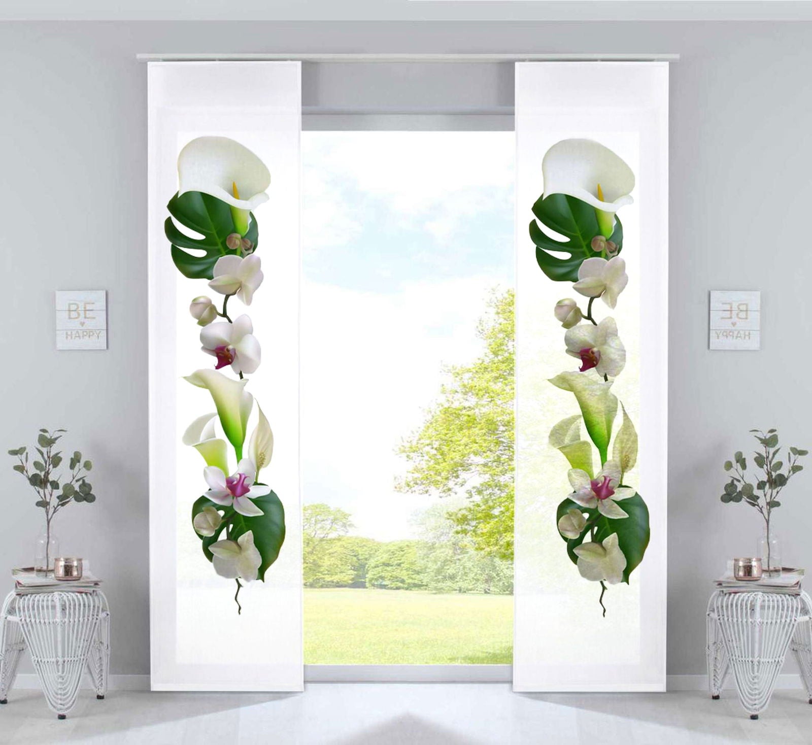2er Set Schiebevorhänge Bedruckt Flächenvorhänge »Izmir« Microsatin Blickdicht Lichtdurchlässig mit Paneelwagen 2022400B-2 Orchidee Weiß Schiebegardine 2er_Set_Schiebevorhange_Bedruckt_Flachenvorhange_Izmir_Microsatin_Blickdicht_Lichtdurchlassig_mit_Paneelwagen_2022400B-2_-_Gardinenbox.de_-_-3672993 | Gardinenbox.de