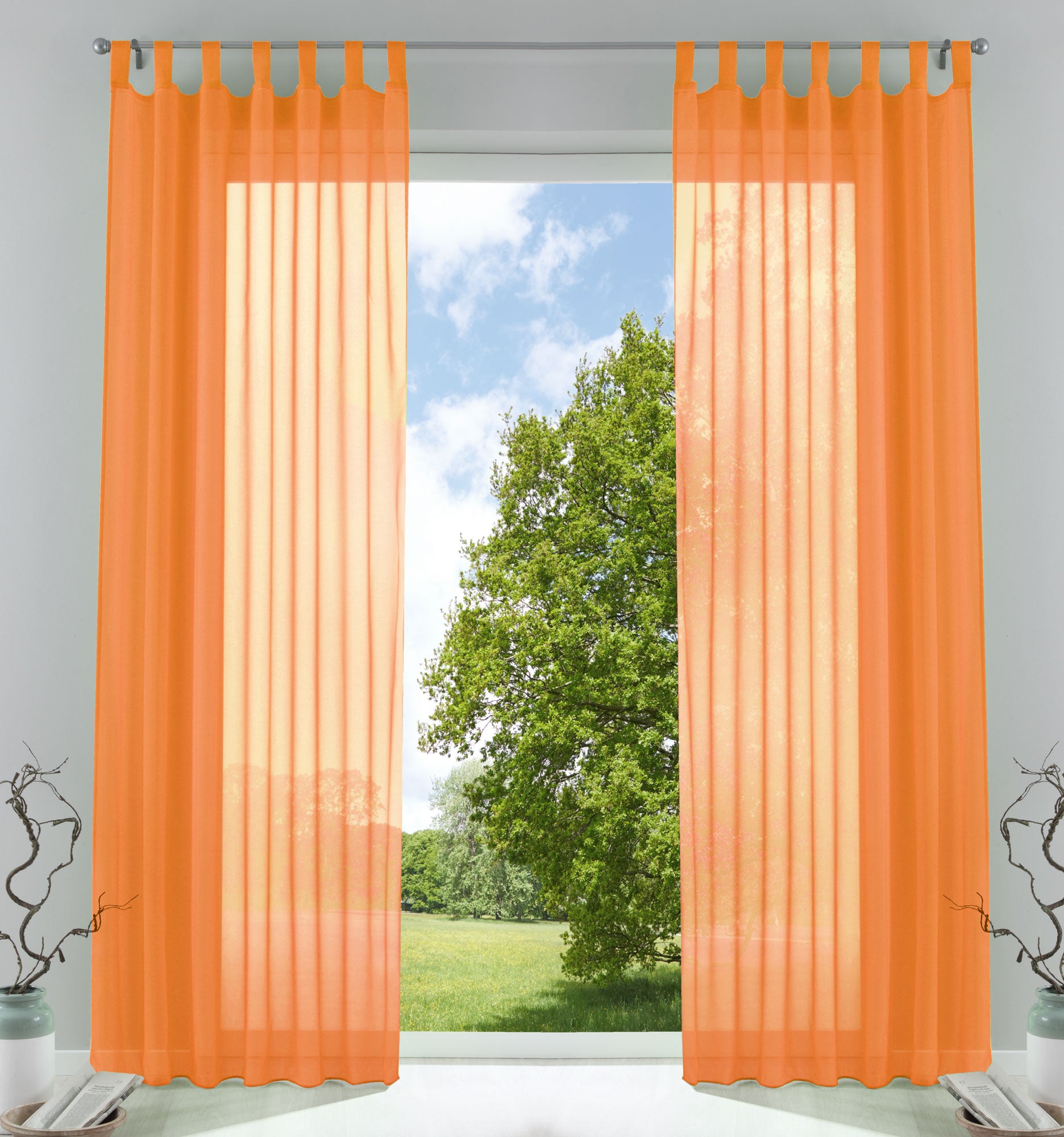 2er-Pack Gardinen Transparent Vorhang Set Wohnzimmer Voile Schlaufenschal mit Bleibandabschluß 61000CN Orange HxB 245x140 cm Gardinen Set 61000CNorange | Gardinenbox.de