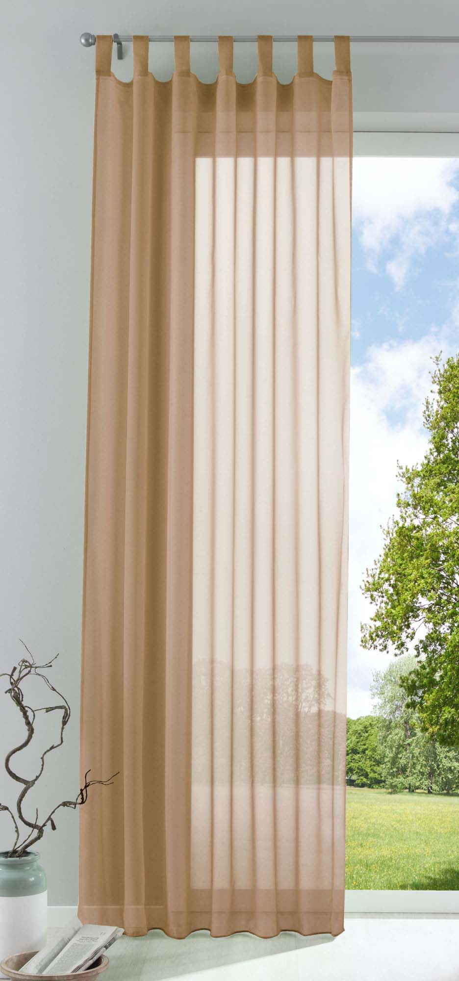 Schlaufenschal Gardine uni transparent Voile 61175 Sand HxB 175x140 cm Gardinenschal 61175sand_df7d497c-3f1a-4ceb-bb67-2a928ccb753d | Gardinenbox.de