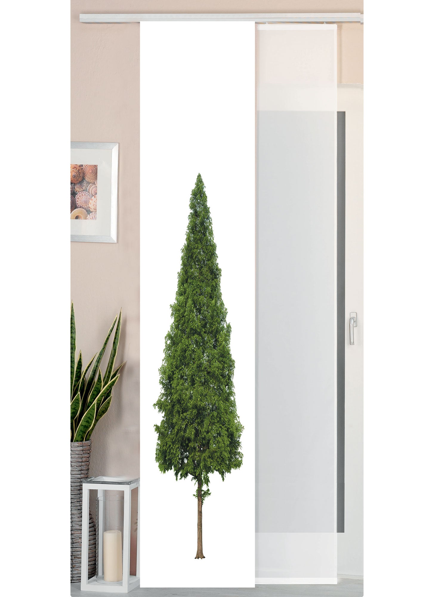 2er Set Schiebegardine Flächenvorhang Wildseide Optik und Voile Paneel 80400 Baum Schiebegardine 80400baum | Gardinenbox.de