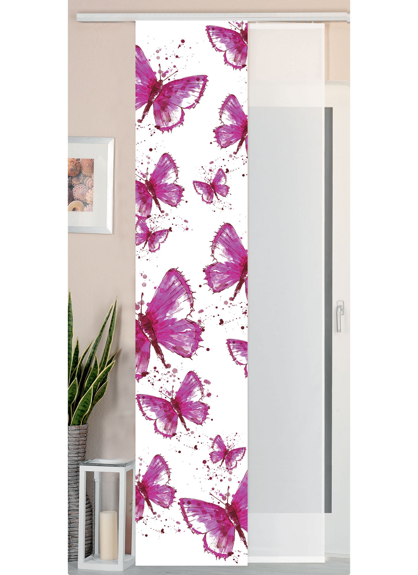 2er Set Schiebegardine Flächenvorhang Wildseide Optik und Voile Paneel 80400 Butterfly Schiebegardine 80400butterfly | Gardinenbox.de