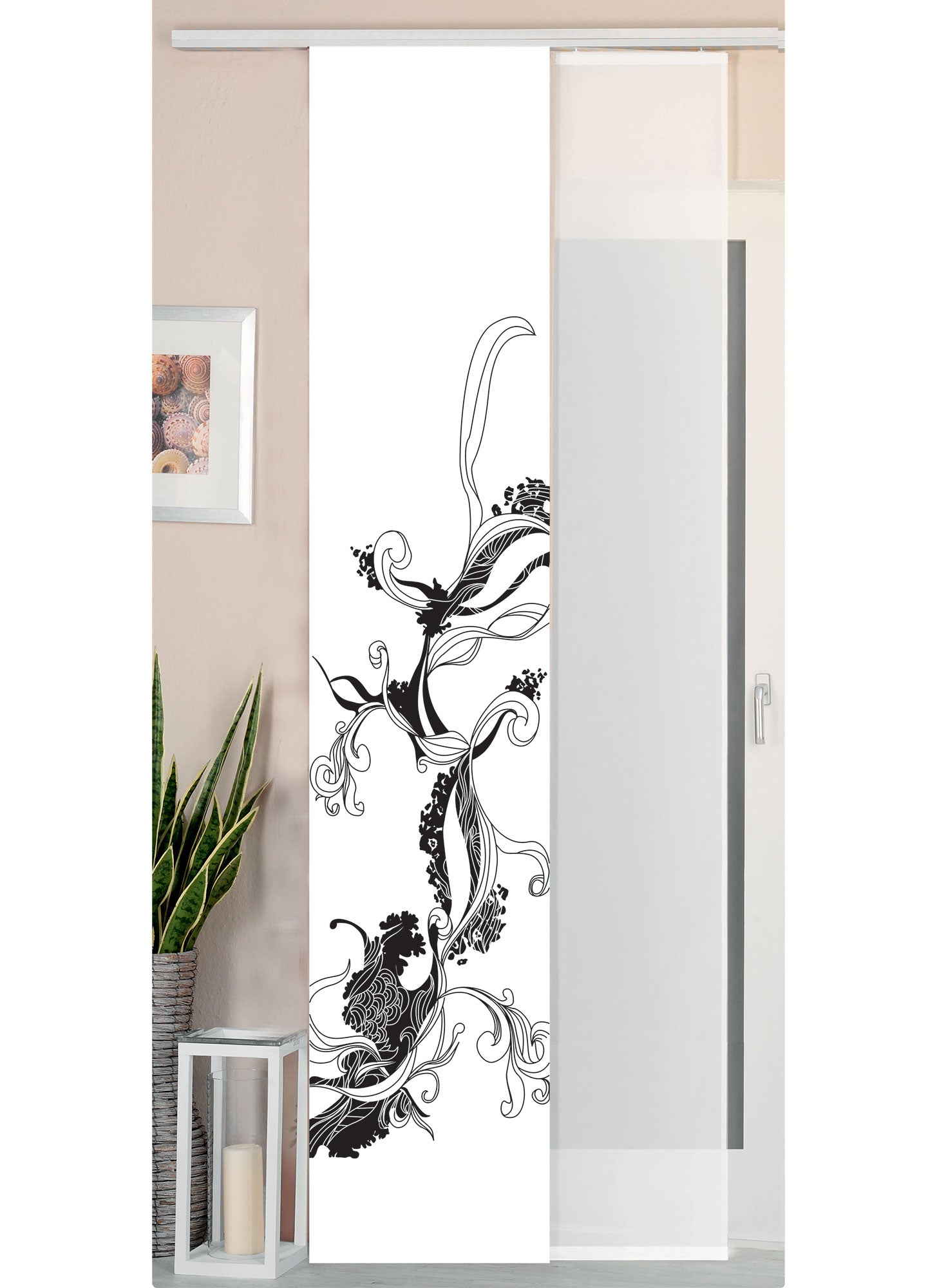 2er Set Schiebegardine Flächenvorhang Wildseide Optik und Voile Paneel 80400 Flower Tattoo Schiebegardine 80400flower_tattoo | Gardinenbox.de