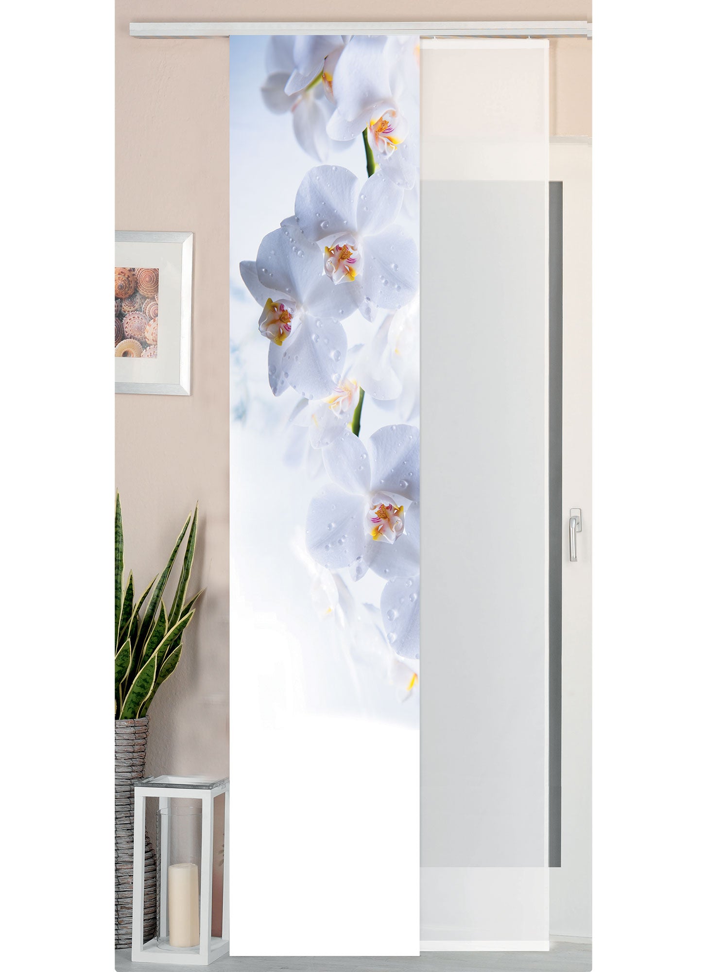 2er Set Schiebegardine Flächenvorhang Wildseide Optik und Voile Paneel 80400 Orchidee Weiß Schiebegardine 80400orchidee_weiss | Gardinenbox.de