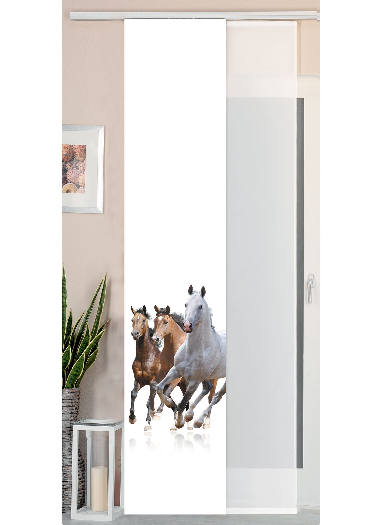 2er Set Schiebegardine Flächenvorhang Wildseide Optik und Voile Paneel 80400 Pferde Schiebegardine 80400pferde | Gardinenbox.de