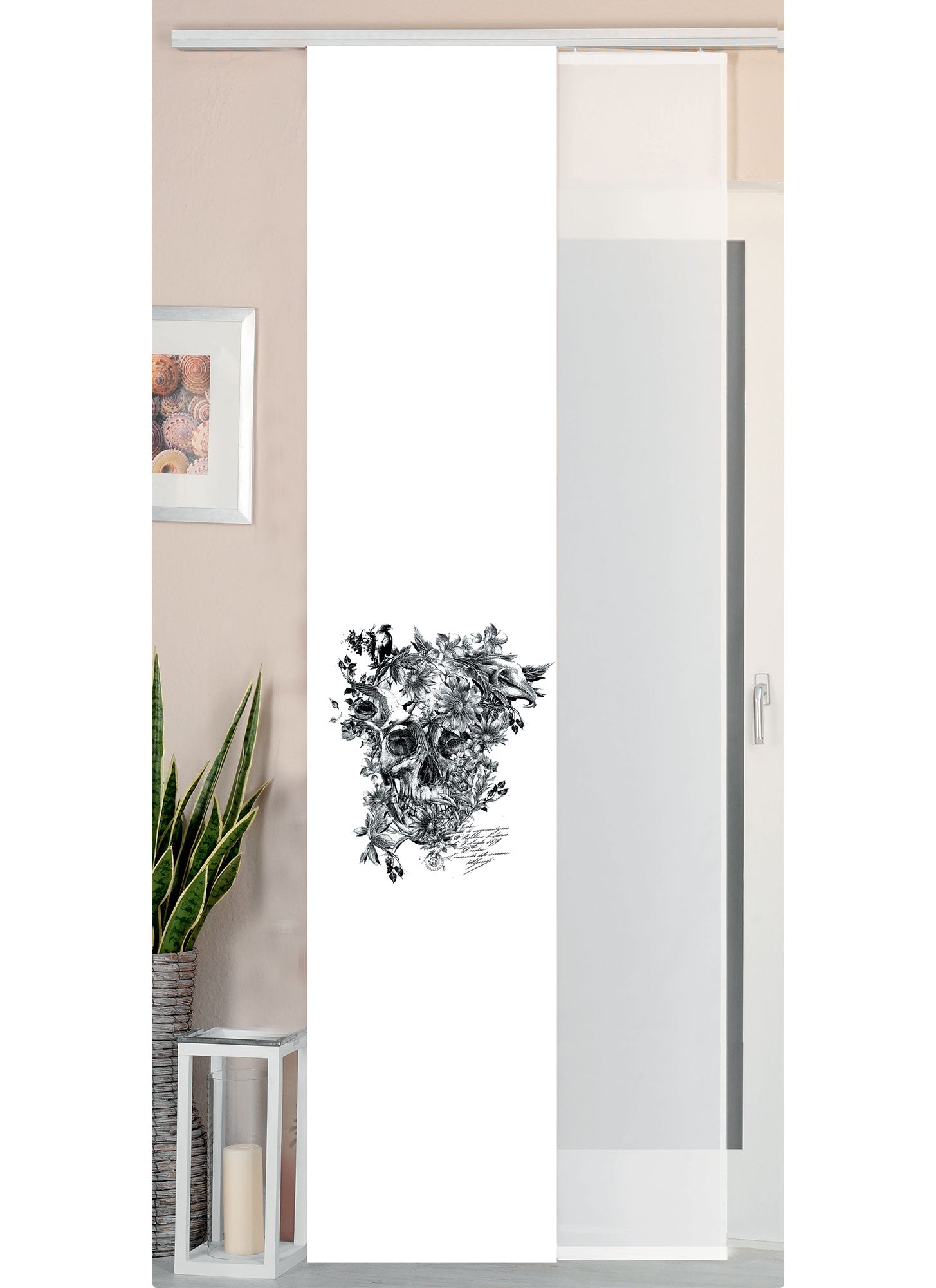 2er Set Schiebegardine Flächenvorhang Wildseide Optik und Voile Paneel 80400 Tattoo Schiebegardine 80400tattoo | Gardinenbox.de