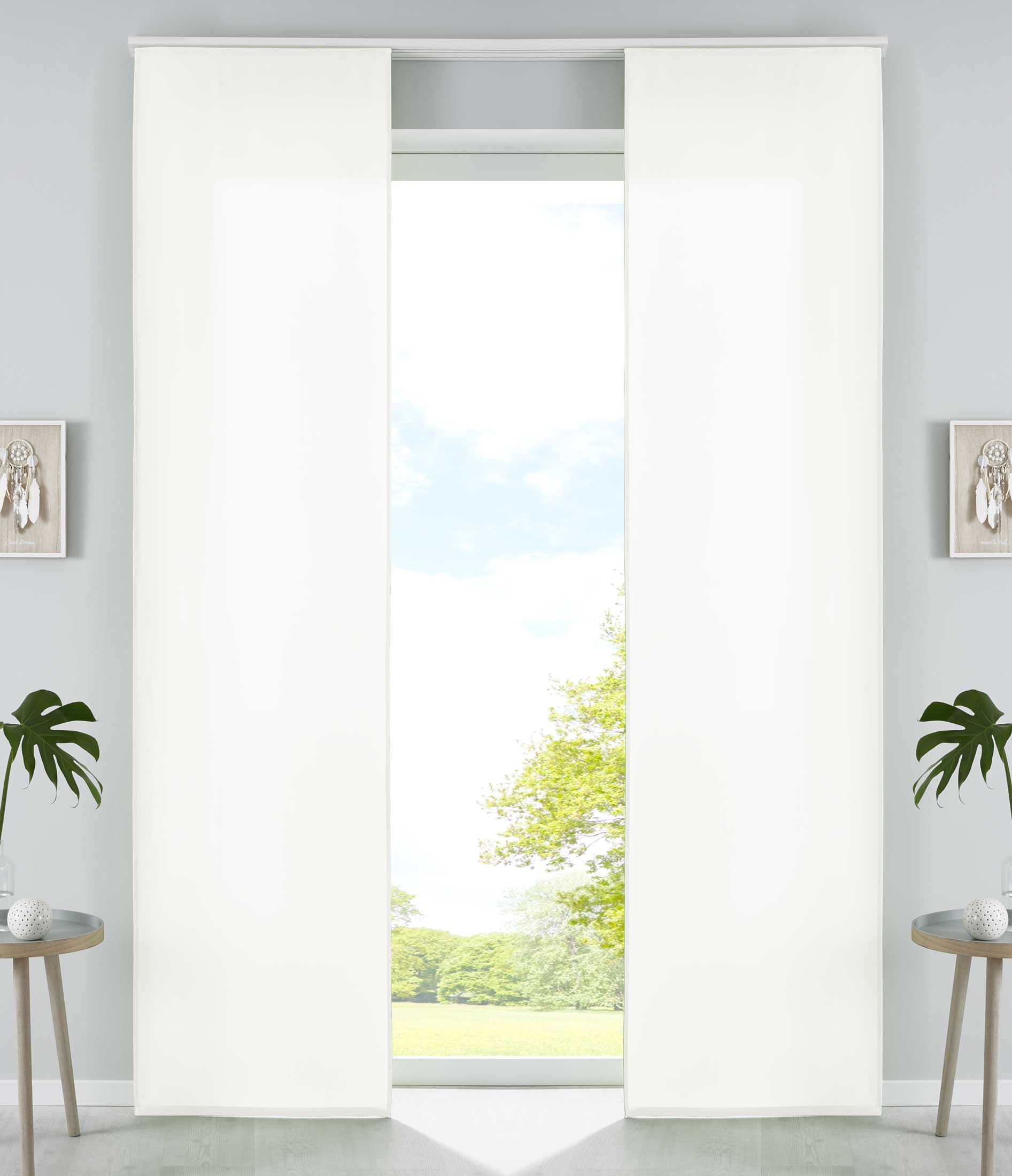 2er Set Schiebegardinen Flächenvorhänge Mikrofaser Vorhang Gardine Schiebe Matt Paneelwagen Beschwerungsstangen 85600N2 Creme Schiebegardine 85600N2creme | Gardinenbox.de