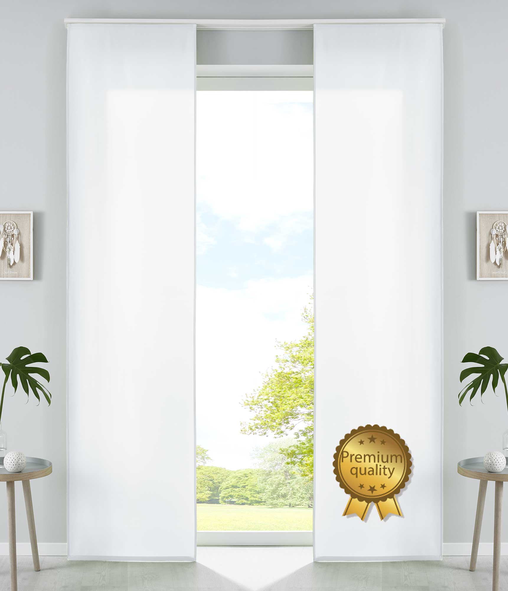 2er Set Schiebegardinen Flächenvorhänge Mikrofaser Vorhang Gardine Schiebe Matt Paneelwagen Beschwerungsstangen 85600N2 Weiß Deluxe Schiebegardine 85600N2weiss_deluxe | Gardinenbox.de