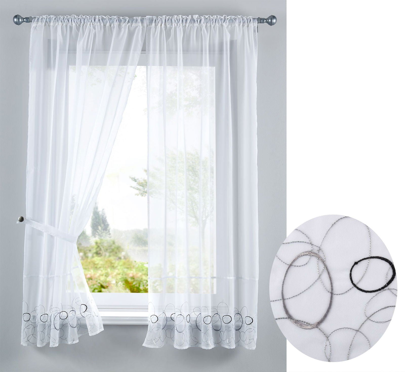 AURA Stickerei Gardinen Set 4 Tlg. Raffhalter Tunneldurchzug Gardinenband für Gardinenschienen 112230 Schwarz Scheibengardine AURA_Stickerei_Gardinen_Set_4_Tlg._Raffhalter_Tunneldurchzug_Gardinenband_fur_Gardinenschienen_112230_-_Gardinenbox.de_-_-3678351 | Gardinenbox.de