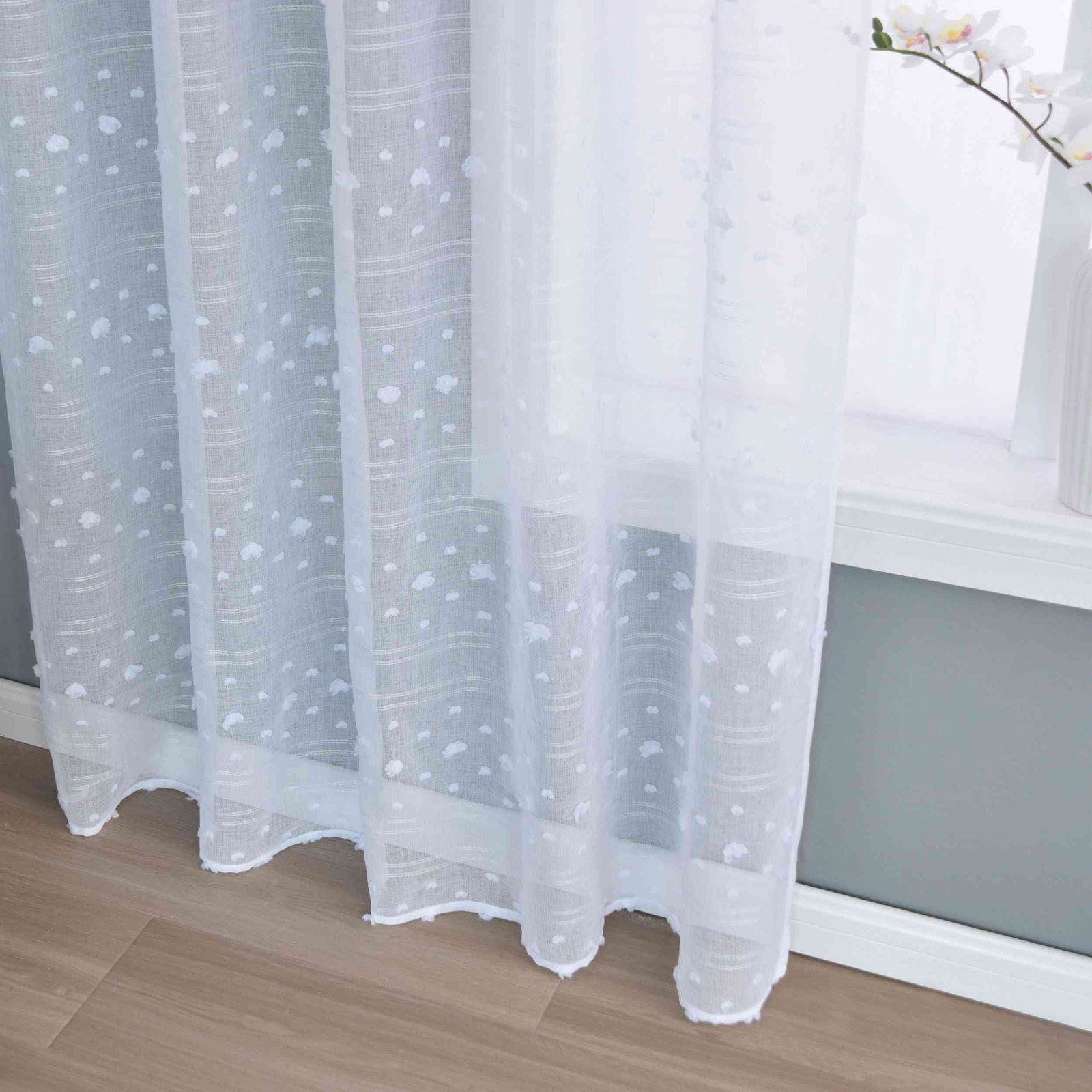 Gardine  HxB 245x145 cm Natur Pompom »VALENCIA« Multiband Aufhängung Scherli Transparent Leinen-Optik 2023400 - Gardinenbox.de - 