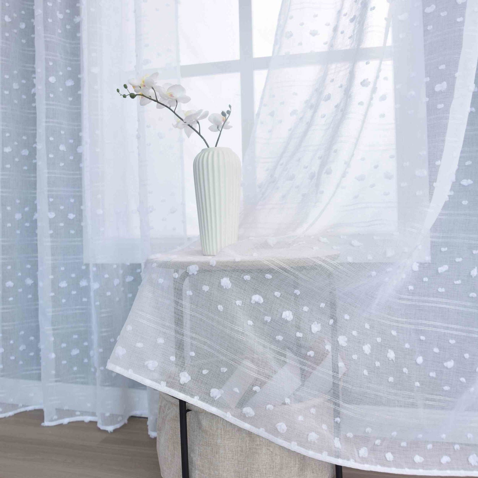 Gardine  HxB 245x145 cm Natur Pompom »VALENCIA« Multiband Aufhängung Scherli Transparent Leinen-Optik 2023400 - Gardinenbox.de - 