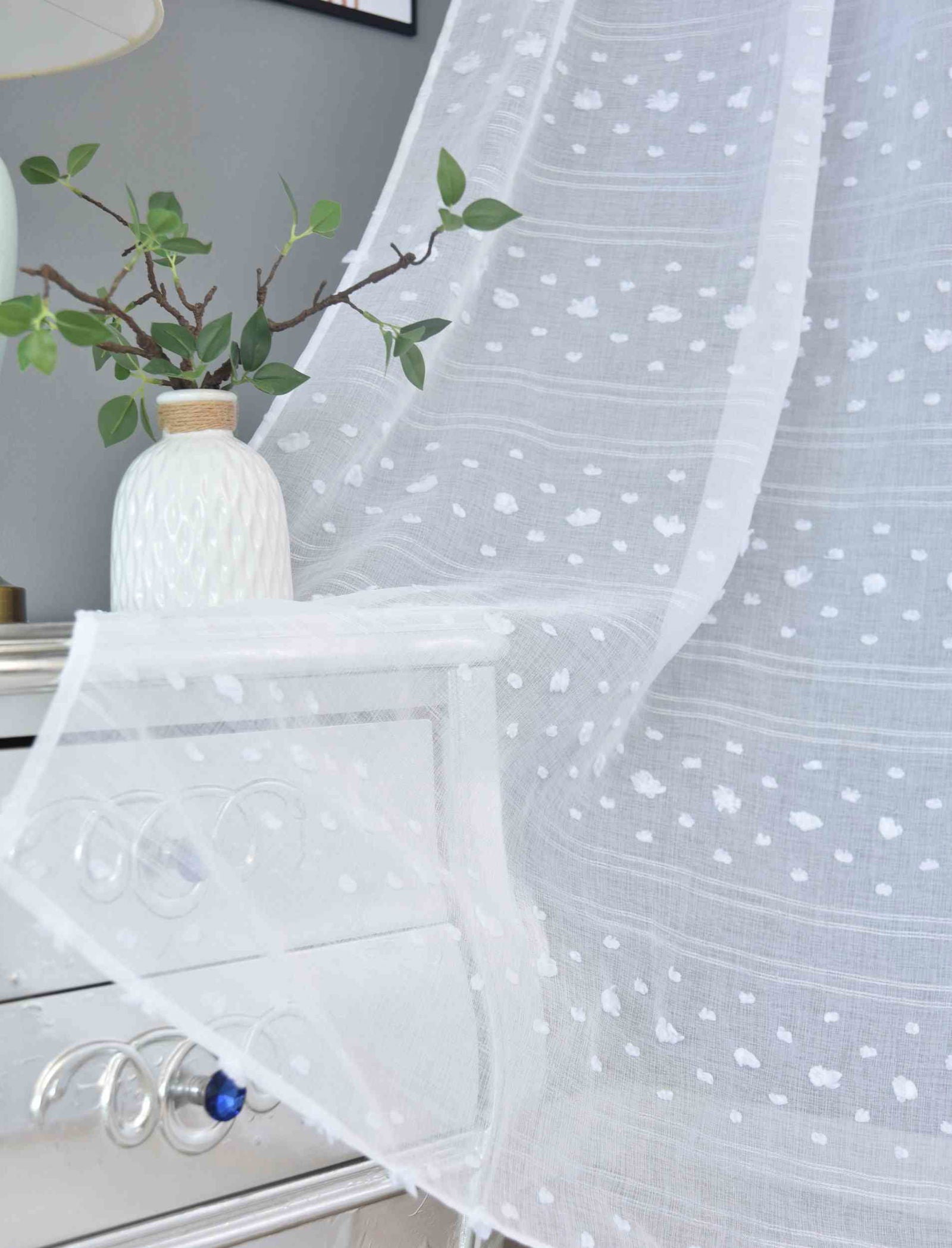 Gardine  HxB 245x145 cm Natur Pompom »VALENCIA« Multiband Aufhängung Scherli Transparent Leinen-Optik 2023400 - Gardinenbox.de - 