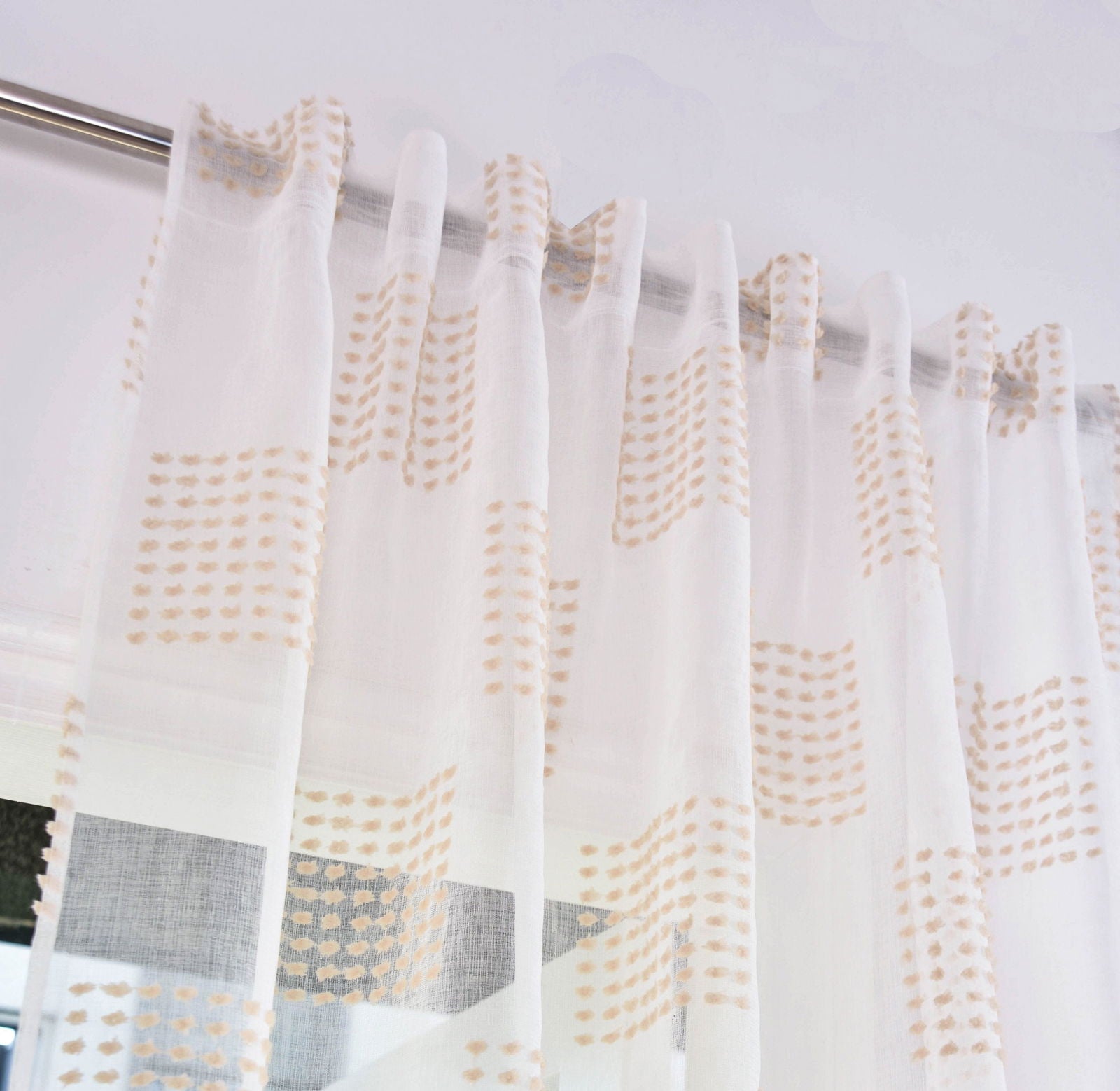 Voile Gardine Mit Glanzstreifen – Goldene Folie, Transparent, Mit Kräuselband, 140x175 Cm (1 Stück)