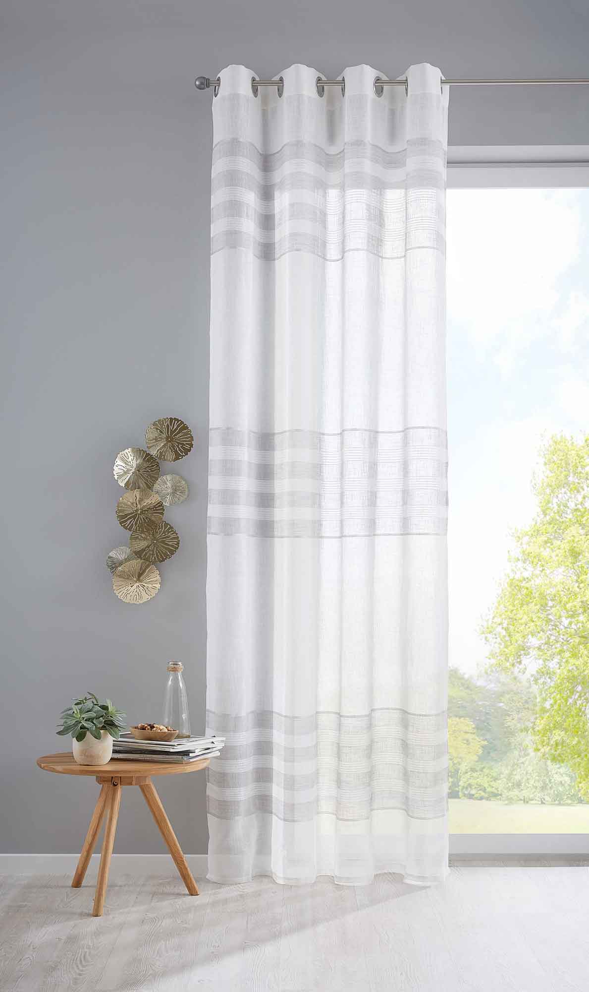 Gardine Ösen Vorhang Streifen Gewebt »LINEN« HxB 245x140cm Naturweiß Grau Ösenschal Batist Halbttransparent Webstreifen 2022310 Gardinenschal Gardine_Osen_Vorhang_Streifen_Gewebt_LINEN_HxB_245x140cm_Naturweiss_Grau_Osenschal_Batist_Halbttransparent_Webstreifen_2022310_-_Gardinenbox.de_-_-3682548 | Gardinenbox.de
