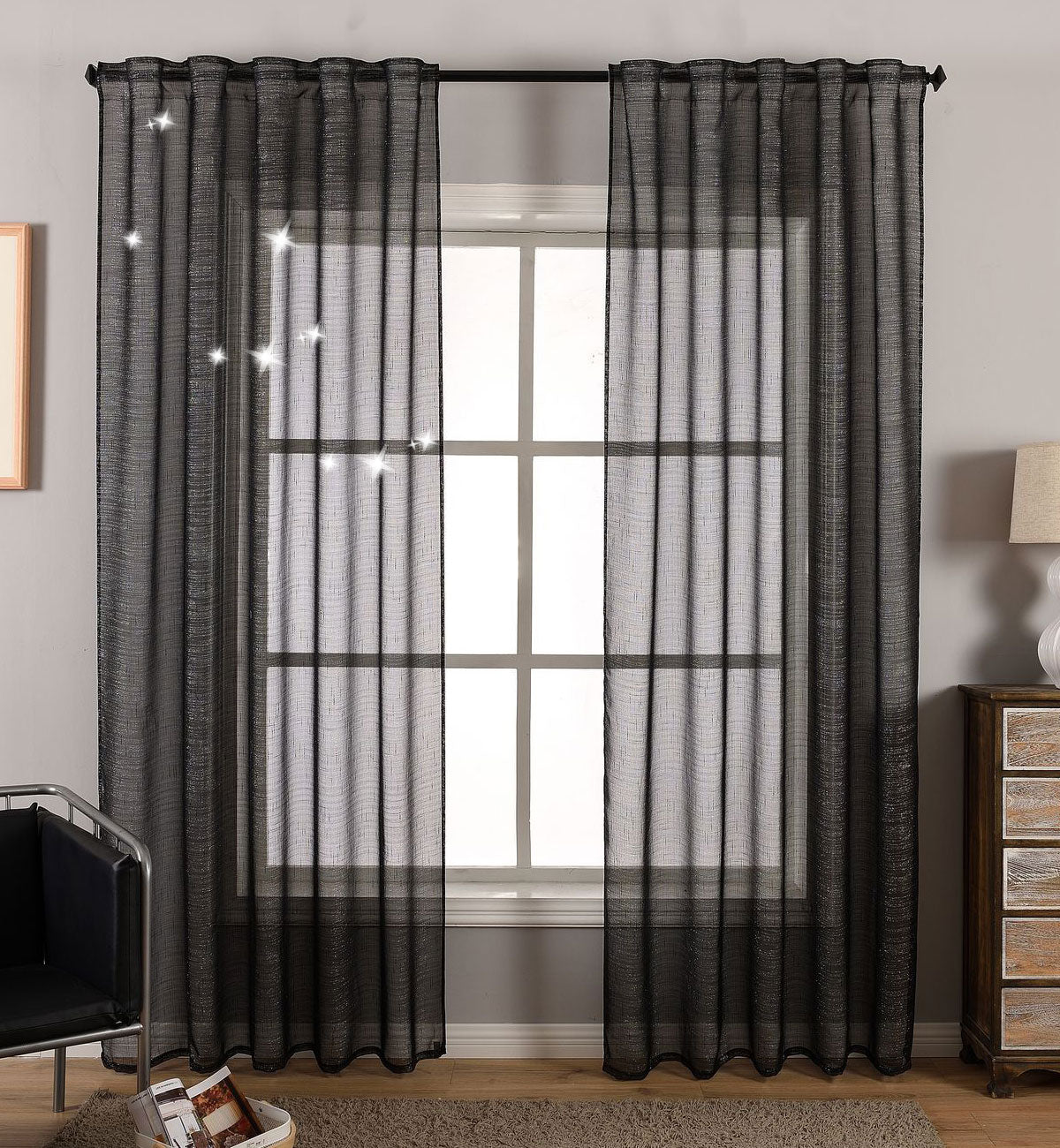 Gardine Vorhang Schal Transparent verdeckte Schlaufen Lurex Garn glänzend (Höhe x Breite cm) 204772 Schwarz 2 Stück HxB 245x140 cm Vorhang Set Gardine_Vorhang_Schal_Transparent_verdeckte_Schlaufen_Lurex_Garn_glanzend_Hohe_x_Breite_cm_204772_-_Gardinenbox.de_-_-3683311 | Gardinenbox.de