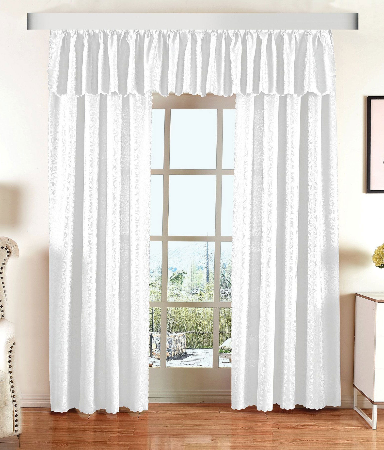 Halley Damast Gardinen Set, 5 Teile, eingenähtes Kräuselband bewährte Jacquard Qualität, blickdicht 20108 Weiß Vorhang Set Halley_Damast_Gardinen_Set_5_Teile_eingenahtes_Krauselband_bewahrte_Jacquard_Qualitat_blickdicht_20108_-_Gardinenbox.de_-_-3684767 | Gardinenbox.de