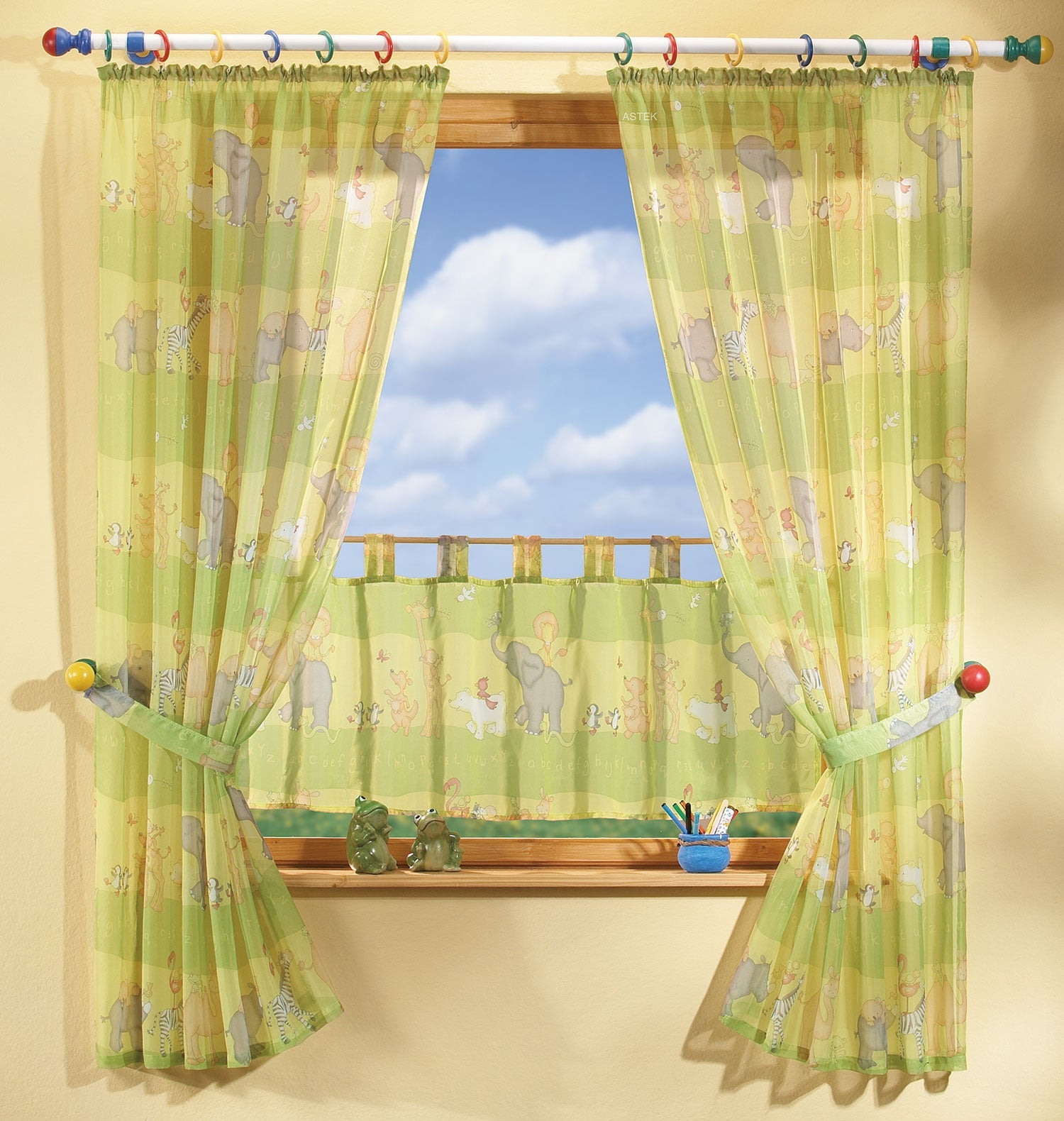 KIDS 5 Tlg. Gardinen Set mit süßen Tieren 180001 Grün Scheibengardine KIDS_5_Tlg._Gardinen_Set_mit_sussen_Tieren_180001_-_Gardinenbox.de_-_-3685587 | Gardinenbox.de