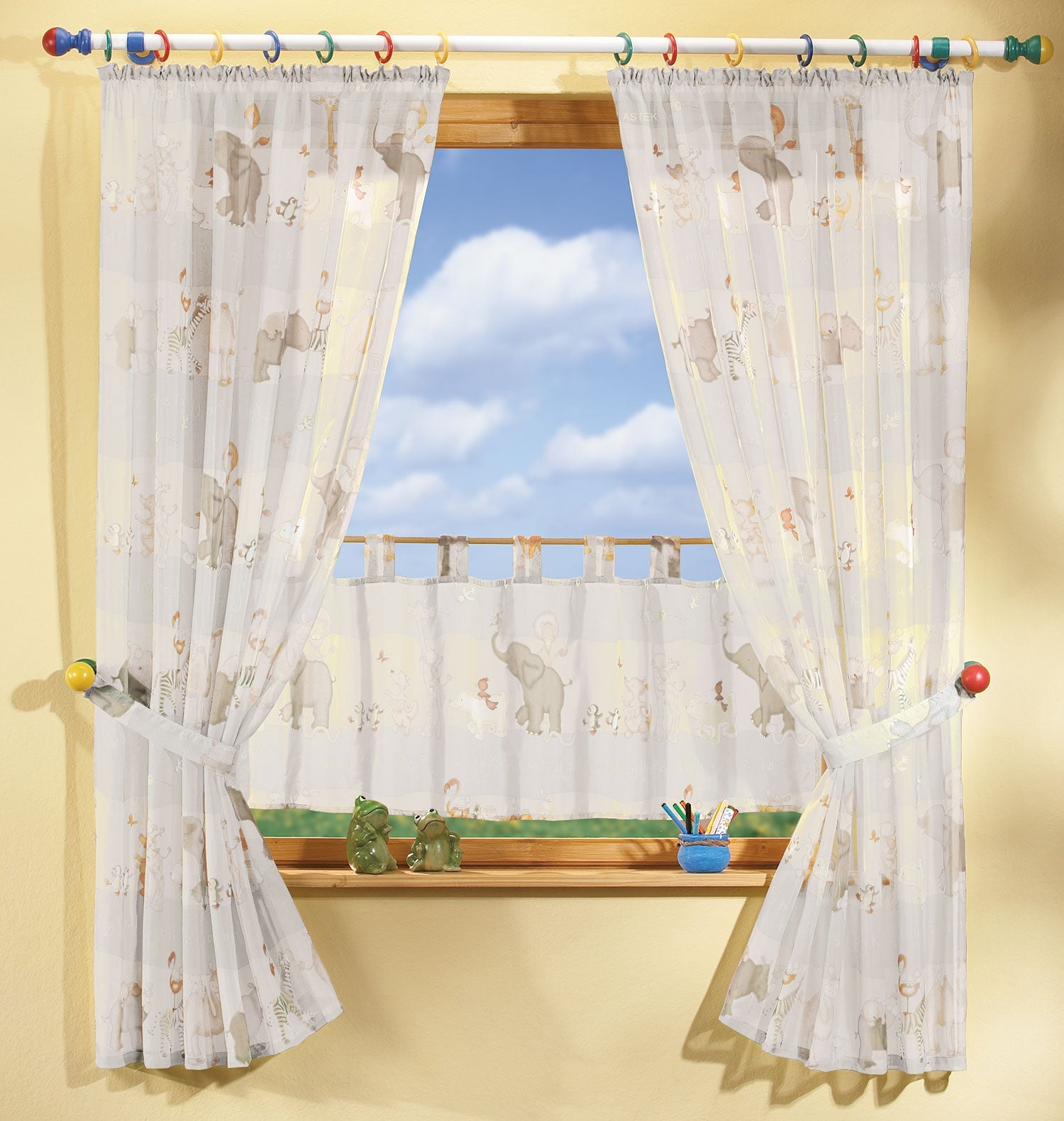 KIDS 5 Tlg. Gardinen Set mit süßen Tieren 180001 Weiß Scheibengardine KIDS_5_Tlg._Gardinen_Set_mit_sussen_Tieren_180001_-_Gardinenbox.de_-_-3685606 | Gardinenbox.de