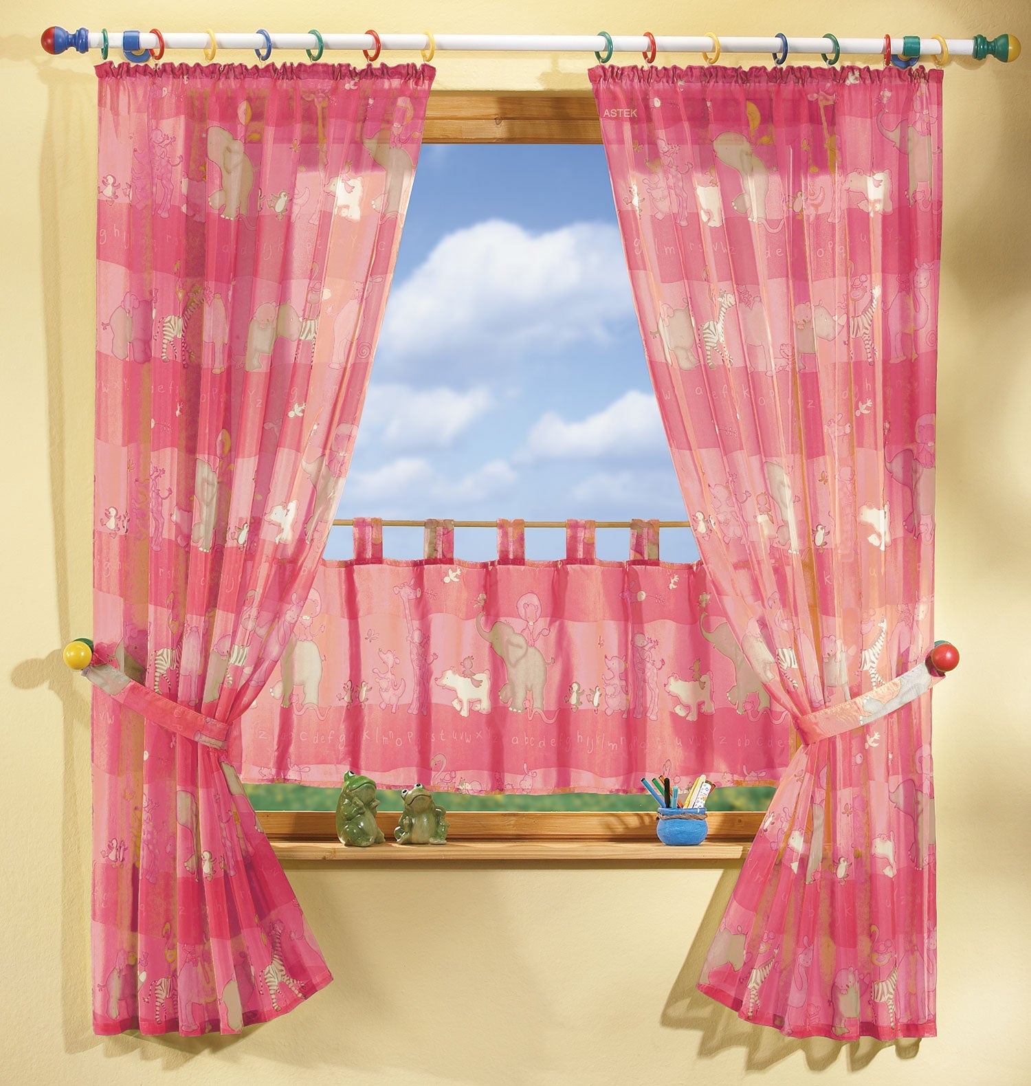 KIDS 5 Tlg. Gardinen Set mit süßen Tieren 180001 Rosa Scheibengardine KIDS_5_Tlg._Gardinen_Set_mit_sussen_Tieren_180001_-_Gardinenbox.de_-_-3685610 | Gardinenbox.de