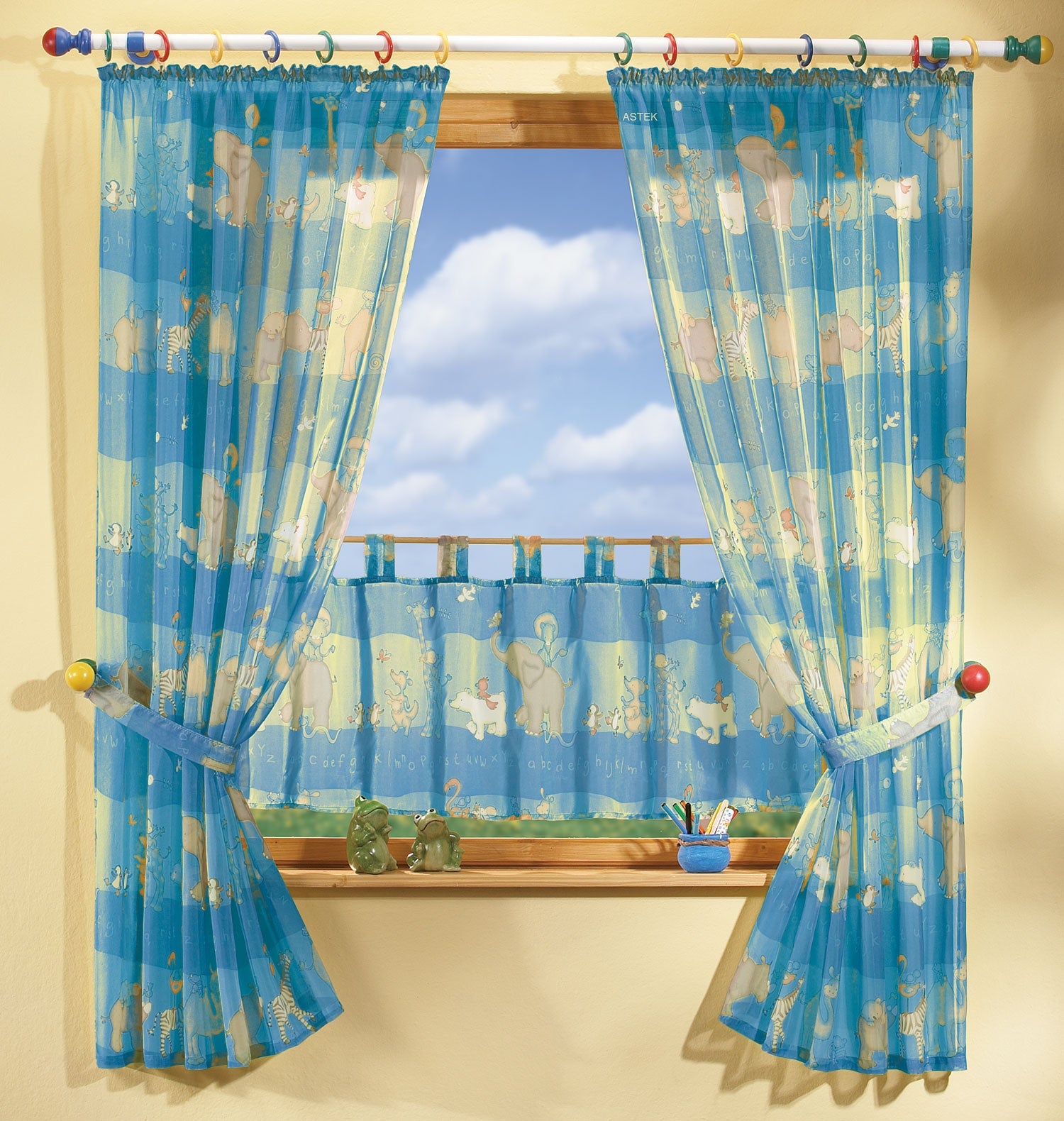 KIDS 5 Tlg. Gardinen Set mit süßen Tieren 180001 Blau Scheibengardine KIDS_5_Tlg._Gardinen_Set_mit_sussen_Tieren_180001_-_Gardinenbox.de_-_-3685615 | Gardinenbox.de