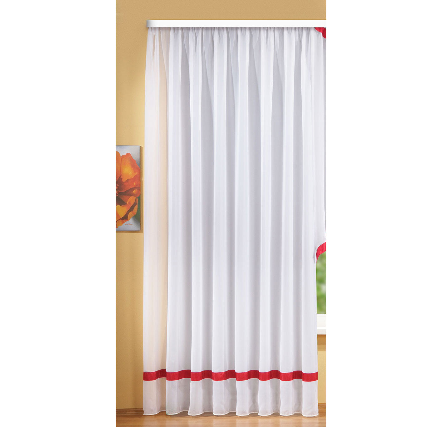 Langstore Gardine mit Kräuselband und Borte aus mattem Microsatin Micofaser-Gewebe. 20424 Rot HxB 240x450 cm Gardinenstore Langstore_Gardine_mit_Krauselband_und_Borte_aus_mattem_Microsatin_Micofaser-Gewebe._20424_-_Gardinenbox.de_-_-3686269 | Gardinenbox.de