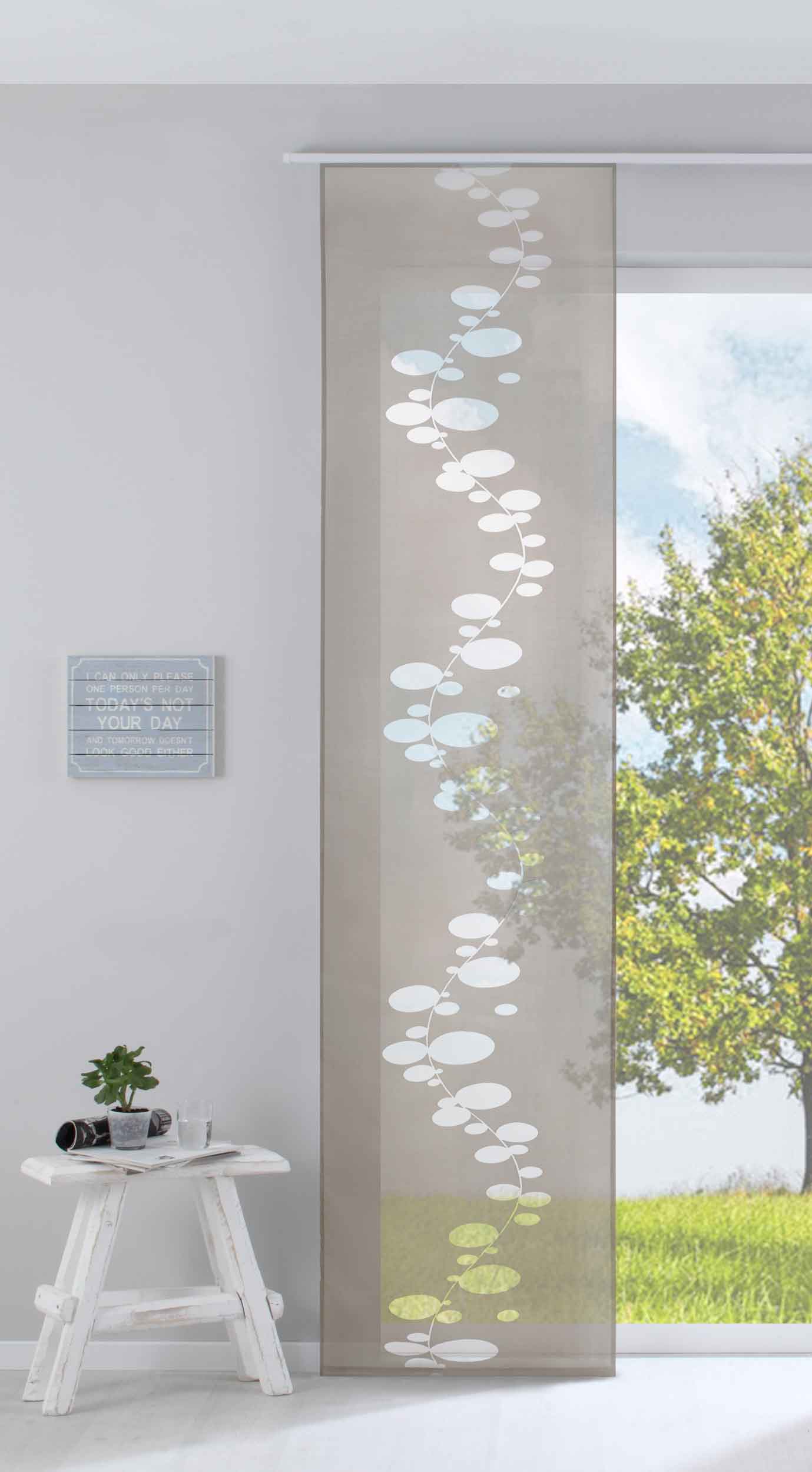 Moderner Flächenvorhang Raumtrenner Schiebegardine »Bubble« aus hochwertigem Ausbrenner-Stoff mit Paneelwagen Beschwerungsstange 85613 Taupe Schiebegardine Moderner_Flachenvorhang_Raumtrenner_Schiebegardine_Bubble_aus_hochwertigem_Ausbrenner-Stoff_mit_Paneelwagen_Beschwerungsstange_85613_-_Gardinenbox.de_-_-3686682 | Gardinenbox.de