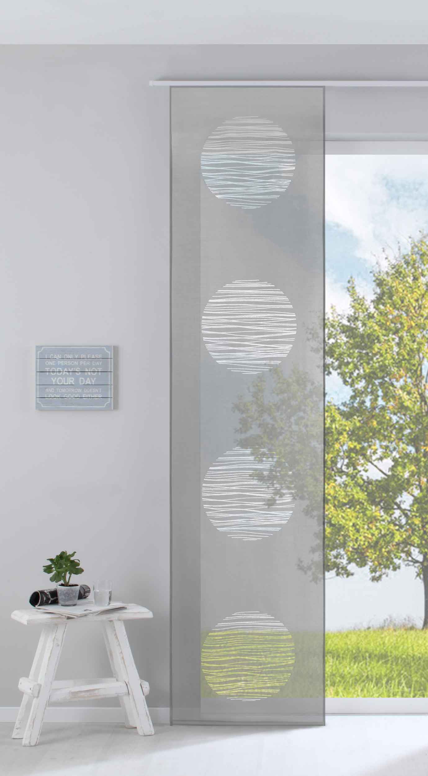 Moderner Flächenvorhang Raumtrenner Schiebegardine »Kreis« aus hochwertigem Ausbrenner-Stoff mit Paneelwagen Beschwerungsstange 85612 Grau Schiebegardine Moderner_Flachenvorhang_Raumtrenner_Schiebegardine_Kreis_aus_hochwertigem_Ausbrenner-Stoff_mit_Paneelwagen_Beschwerungsstange_85612_-_Gardinenbox.de_-_-3686703 | Gardinenbox.de