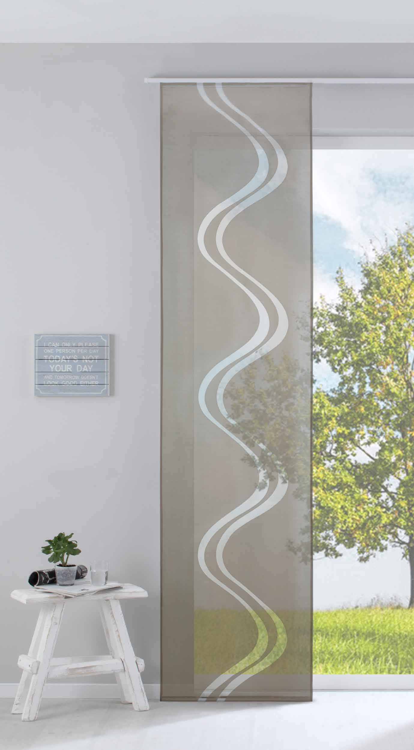 Moderner Flächenvorhang Raumtrenner Schiebegardine »Welle« aus hochwertigem Ausbrenner-Stoff mit Paneelwagen Beschwerungsstange 85615 Taupe Schiebegardine Moderner_Flachenvorhang_Raumtrenner_Schiebegardine_Welle_aus_hochwertigem_Ausbrenner-Stoff_mit_Paneelwagen_Beschwerungsstange_85615_-_Gardinenbox.de_-_-3686856 | Gardinenbox.de