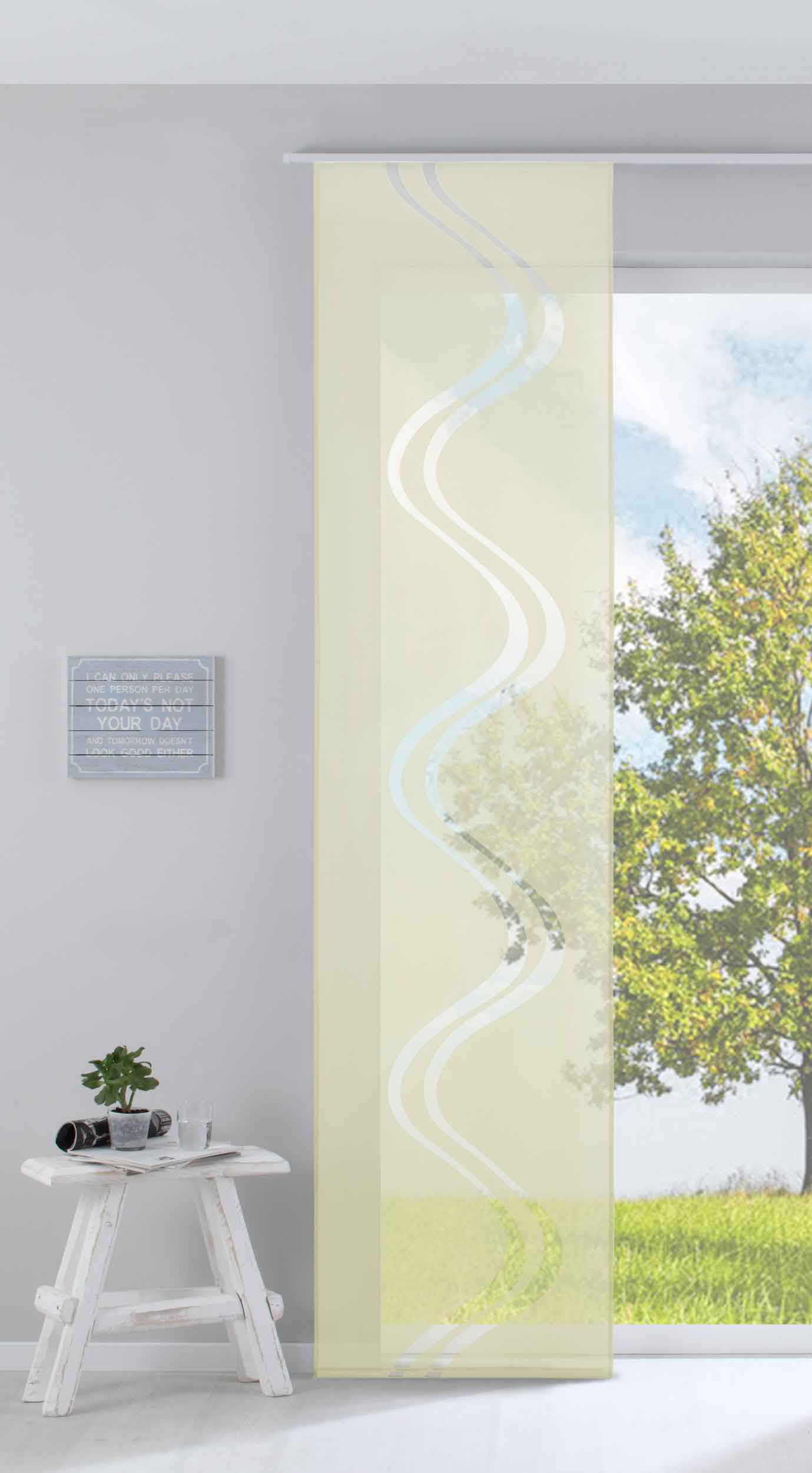 Moderner Flächenvorhang Raumtrenner Schiebegardine »Welle« aus hochwertigem Ausbrenner-Stoff mit Paneelwagen Beschwerungsstange 85615 Creme Schiebegardine Moderner_Flachenvorhang_Raumtrenner_Schiebegardine_Welle_aus_hochwertigem_Ausbrenner-Stoff_mit_Paneelwagen_Beschwerungsstange_85615_-_Gardinenbox.de_-_-3686899 | Gardinenbox.de