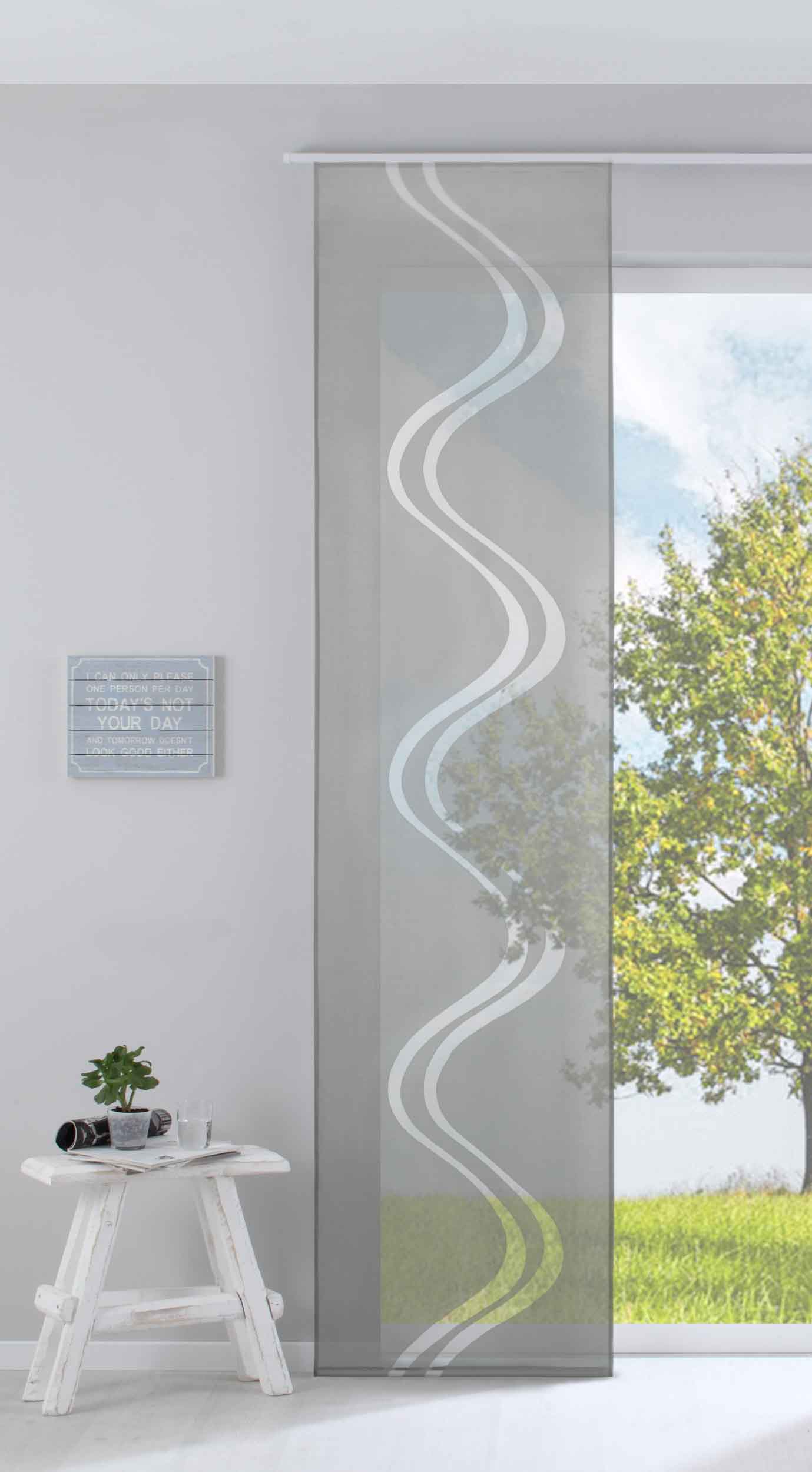 Moderner Flächenvorhang Raumtrenner Schiebegardine »Welle« aus hochwertigem Ausbrenner-Stoff mit Paneelwagen Beschwerungsstange 85615 Grau Schiebegardine Moderner_Flachenvorhang_Raumtrenner_Schiebegardine_Welle_aus_hochwertigem_Ausbrenner-Stoff_mit_Paneelwagen_Beschwerungsstange_85615_-_Gardinenbox.de_-_-3686916 | Gardinenbox.de