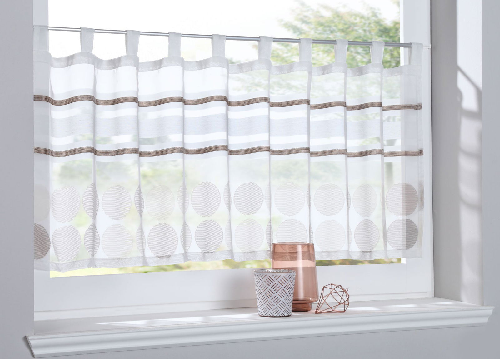 Scheibengardine »Agri« Sichtschutz Dekoration Transparent Jacquard Voile Küchenfenster Modern Querstreifen 10000307 Braun Scheibengardine Scheibengardine_Agri_Sichtschutz_Dekoration_Transparent_Jacquard_Voile_Kuchenfenster_Modern_Querstreifen_10000307_-_Gardinenbox.de_-_-3689409 | Gardinenbox.de