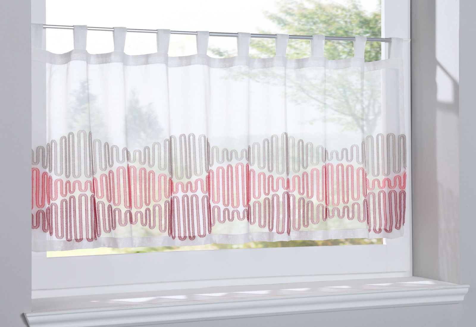Scheibengardine »Amasya« Sichtschutz Dekoration Transparent Jacquard Voile Küchenfenster Modern Wellenform 10000308 Rot Scheibengardine Scheibengardine_Amasya_Sichtschutz_Dekoration_Transparent_Jacquard_Voile_Kuchenfenster_Modern_Wellenform_10000308_-_Gardinenbox.de_-_-3689422 | Gardinenbox.de