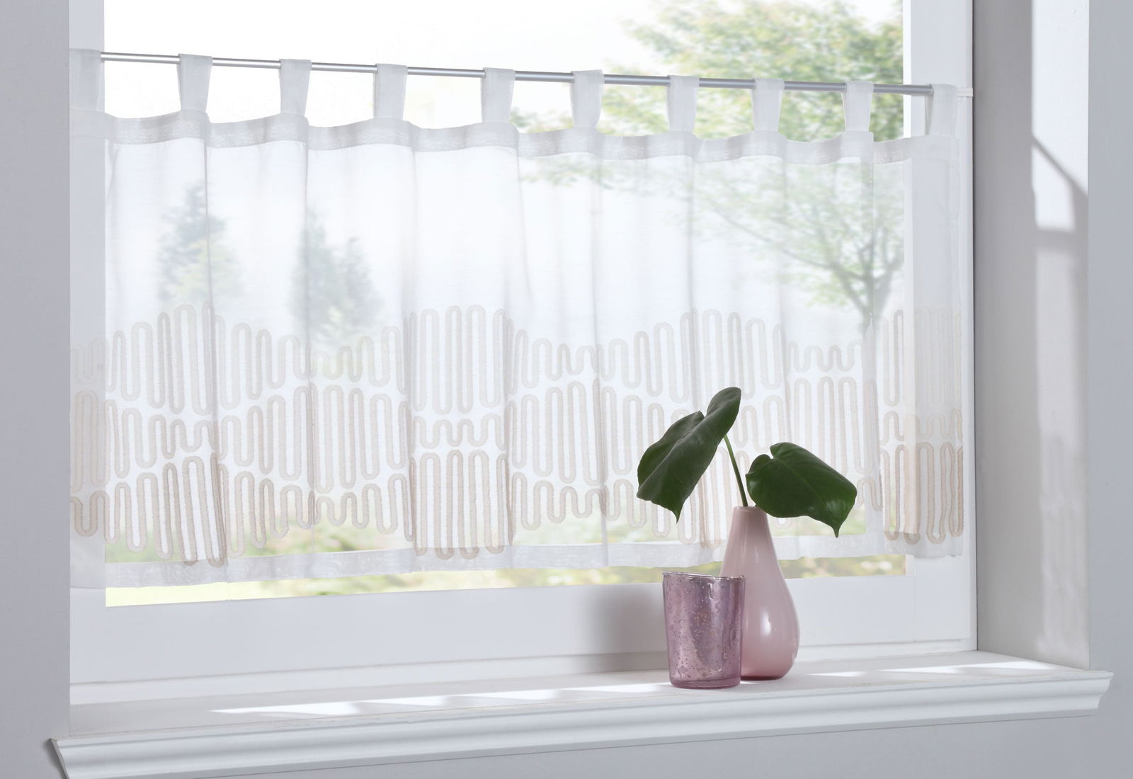 Scheibengardine »Amasya« Sichtschutz Dekoration Transparent Jacquard Voile Küchenfenster Modern Wellenform 10000308 Sand Scheibengardine Scheibengardine_Amasya_Sichtschutz_Dekoration_Transparent_Jacquard_Voile_Kuchenfenster_Modern_Wellenform_10000308_-_Gardinenbox.de_-_-3689450 | Gardinenbox.de