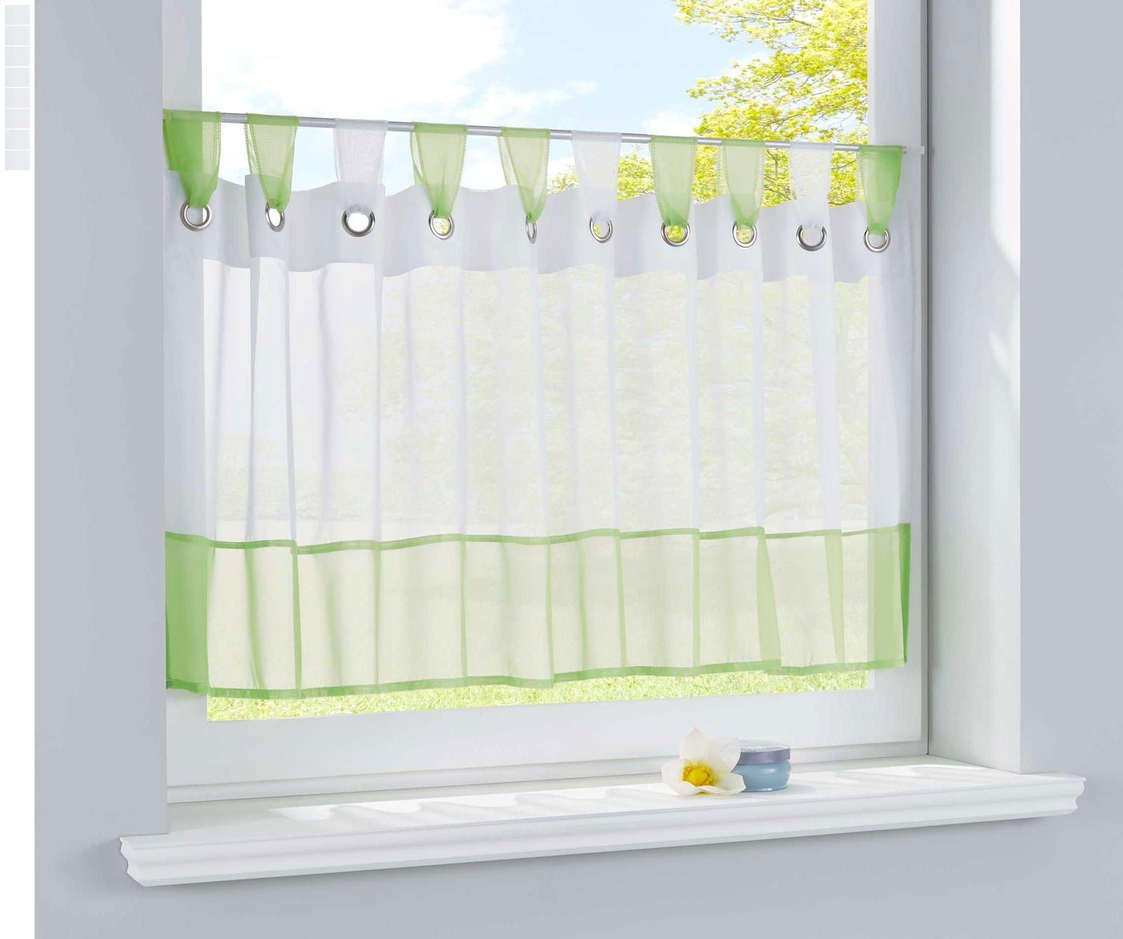 Scheibengardine Voile Gardine Ösen mit Bordüre Vorhang Küche Gardinenstange  (HxB)  610710 - Gardinenbox.de - 