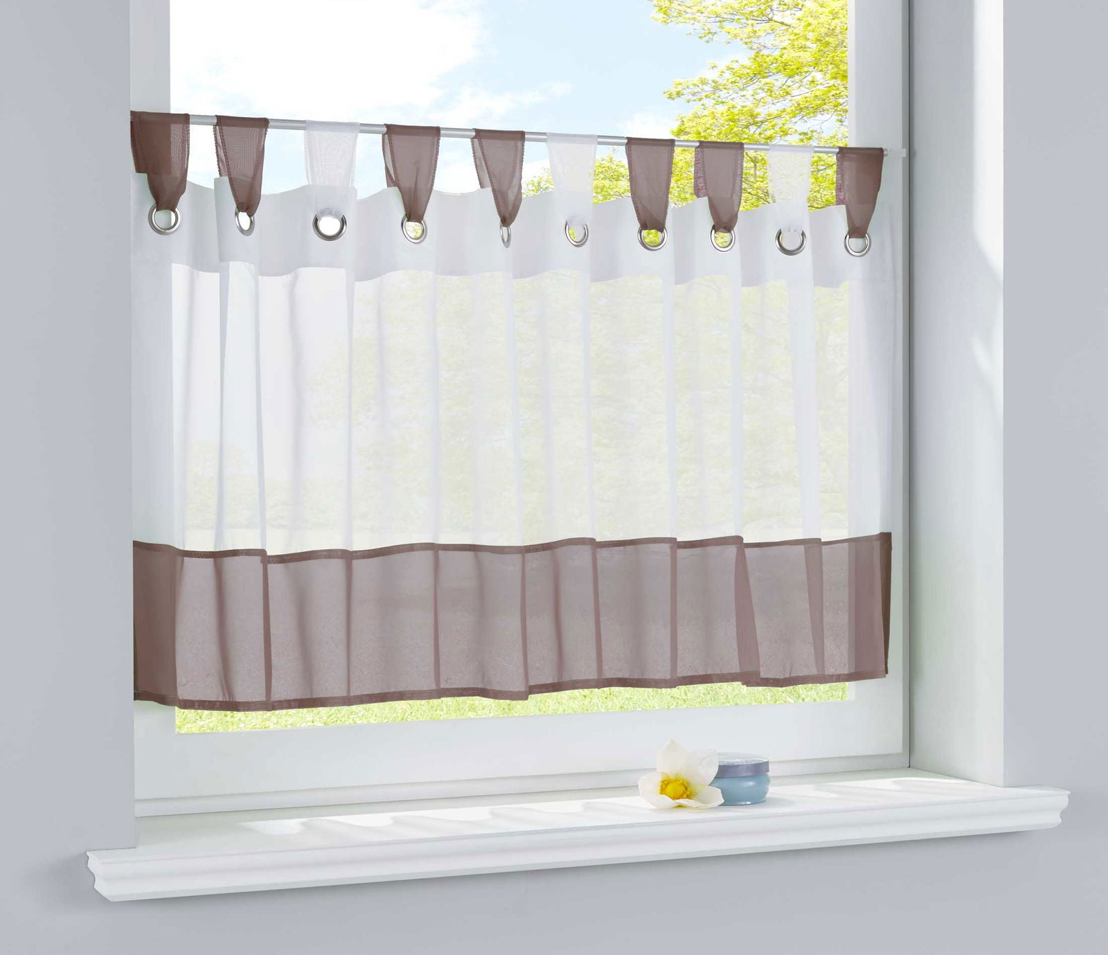 Scheibengardine Voile Gardine Ösen mit Bordüre Vorhang Küche Gardinenstange  (HxB)  610710 - Gardinenbox.de - 