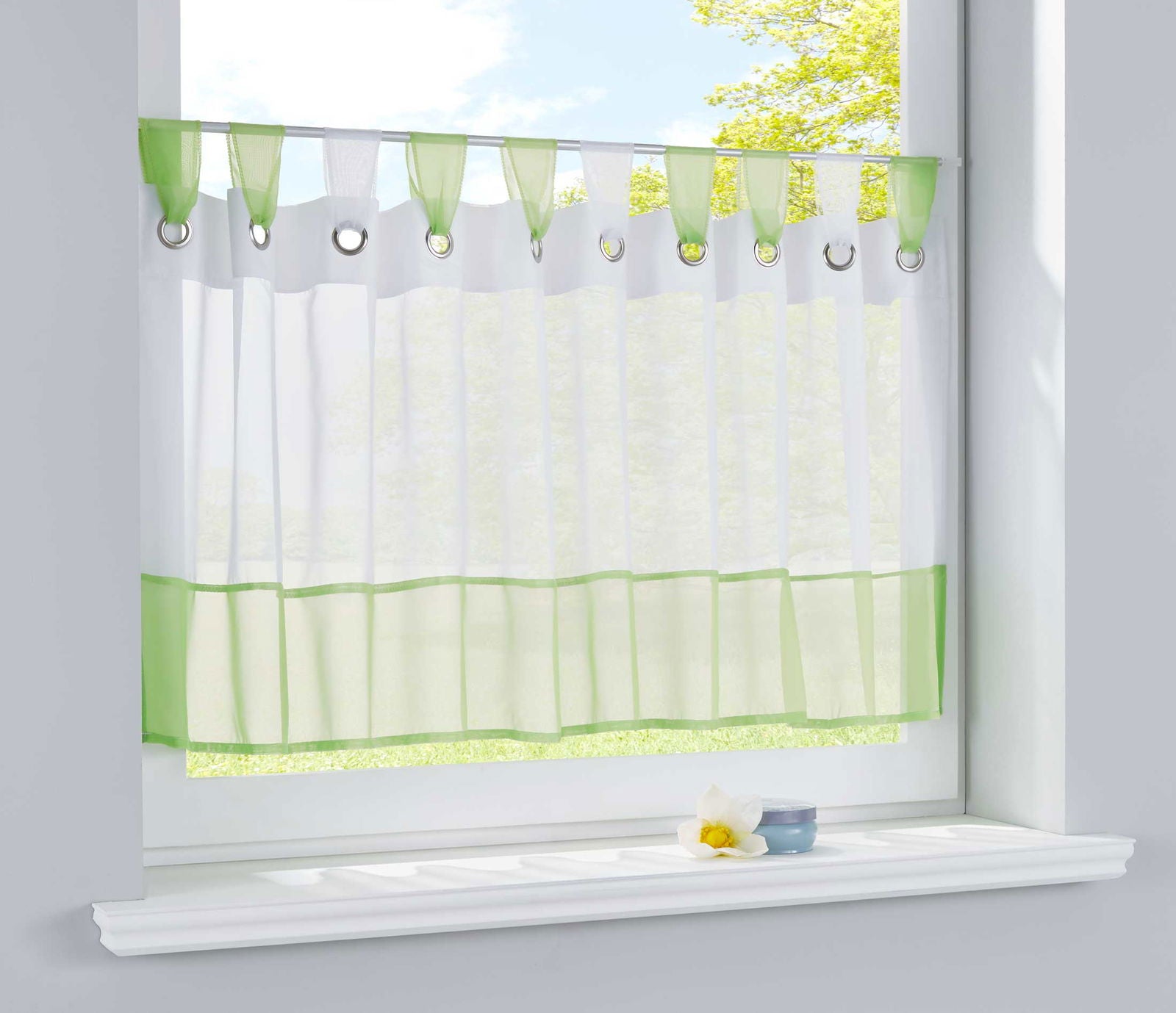Scheibengardine Voile Gardine Ösen mit Bordüre Vorhang Küche Gardinenstange  (HxB)  610710 - Gardinenbox.de - 