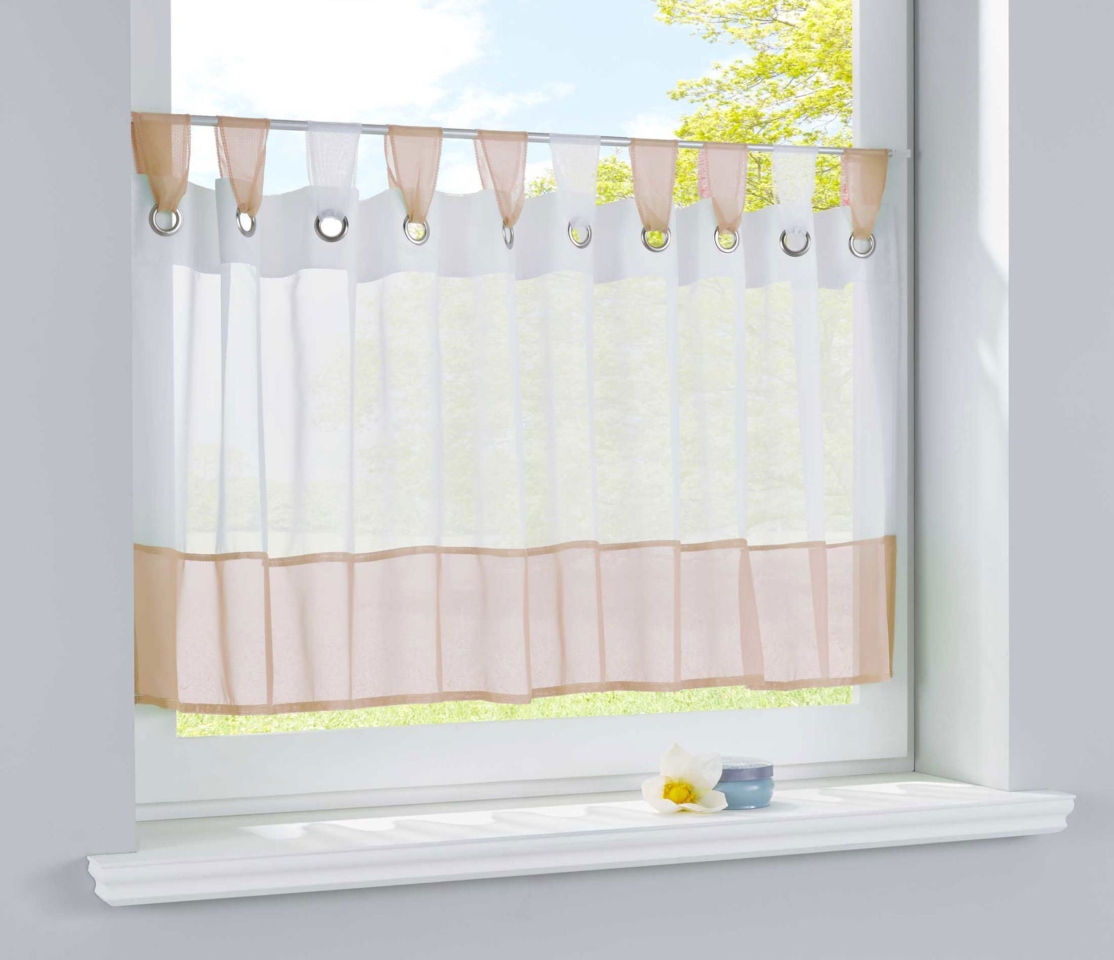 Scheibengardine Voile Gardine Ösen mit Bordüre Vorhang Küche Gardinenstange  (HxB)  610710 - Gardinenbox.de - 