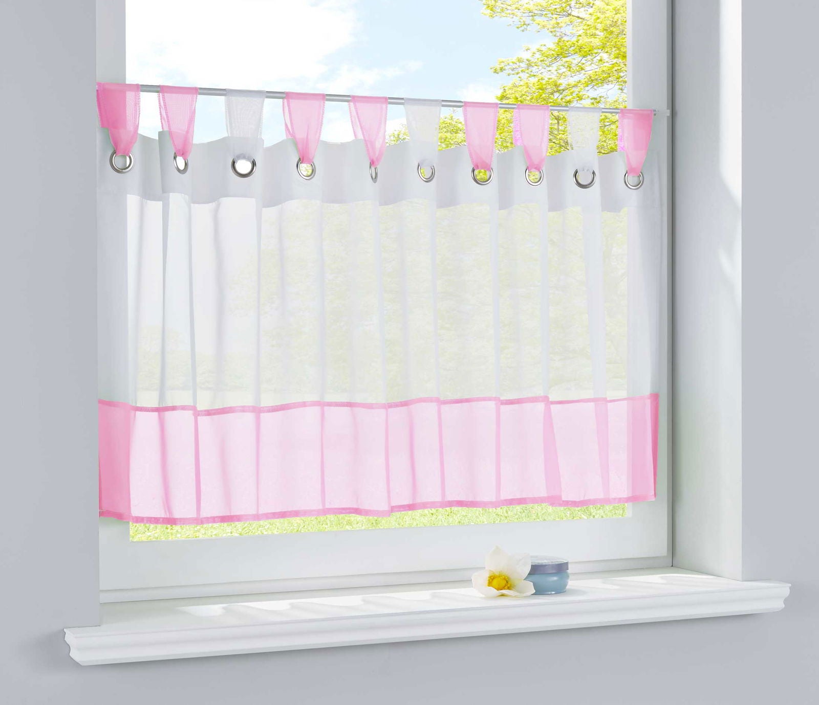 Scheibengardine Voile Gardine Ösen mit Bordüre Vorhang Küche Gardinenstange  (HxB)  610710 - Gardinenbox.de - 
